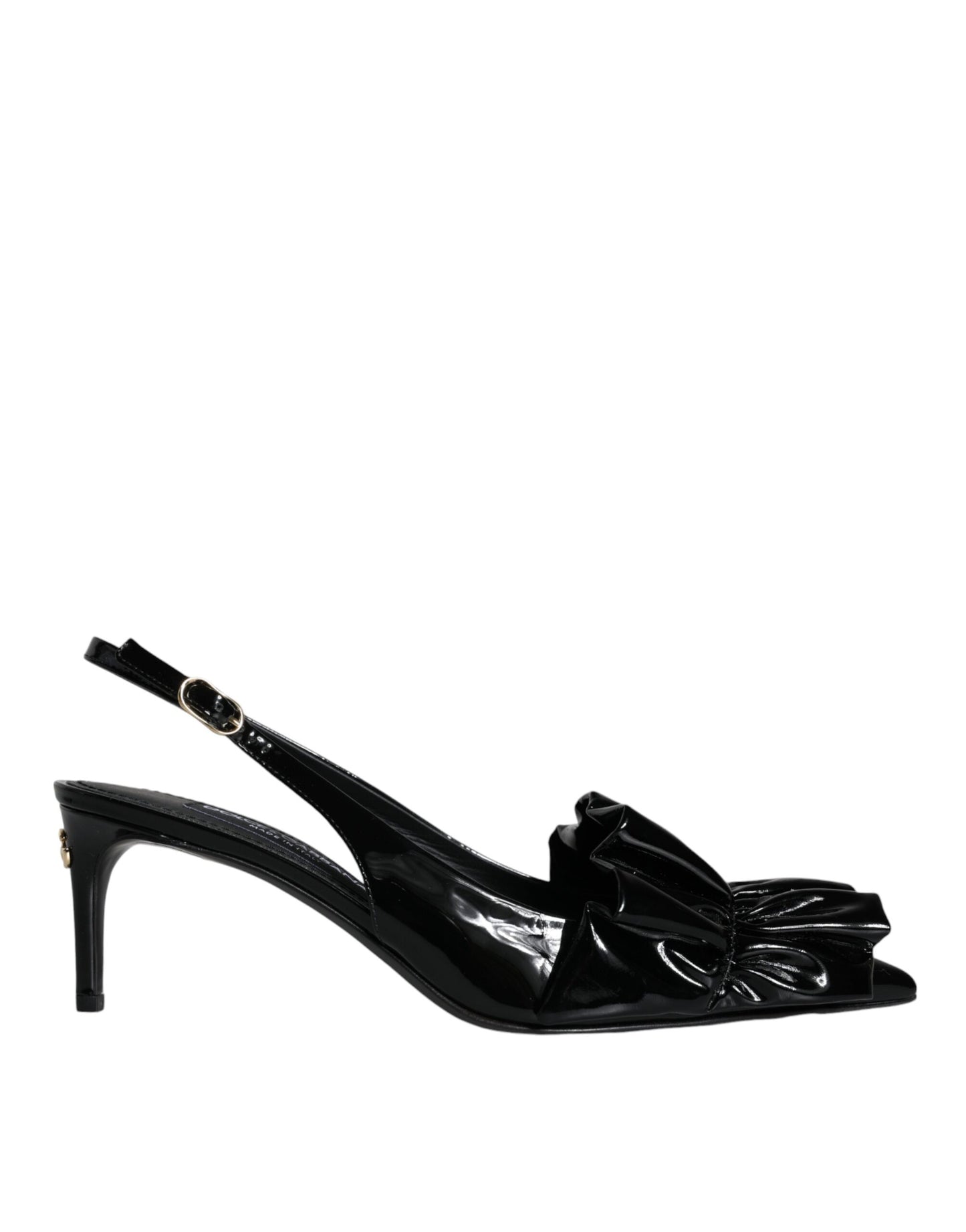 Dolce & Gabbana Black Patent Leather Heels Slingback Shoes Curated Luxury Accessories by Orvyn