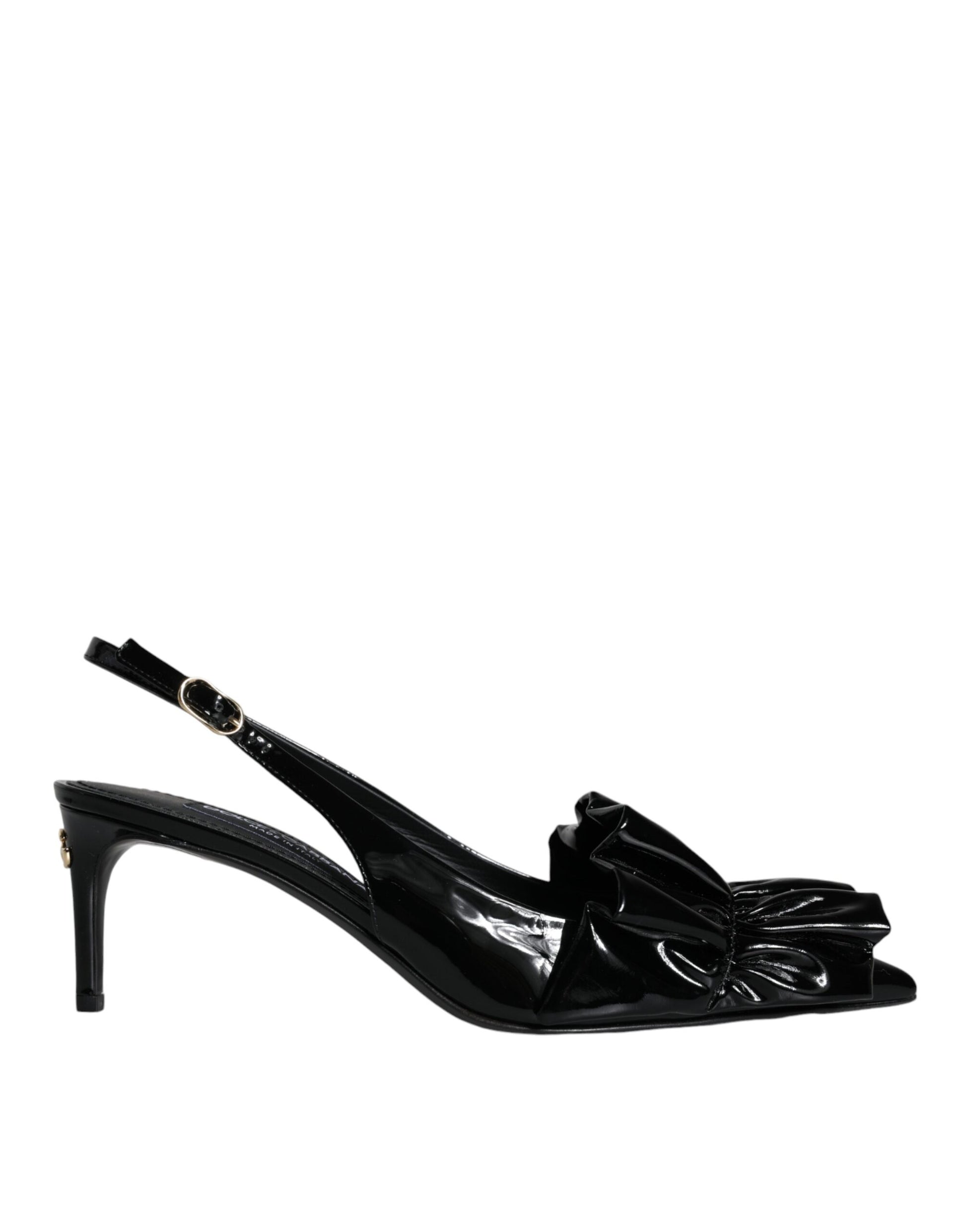 Dolce & Gabbana Black Patent Leather Heels Slingback Shoes Curated Luxury Accessories by Orvyn