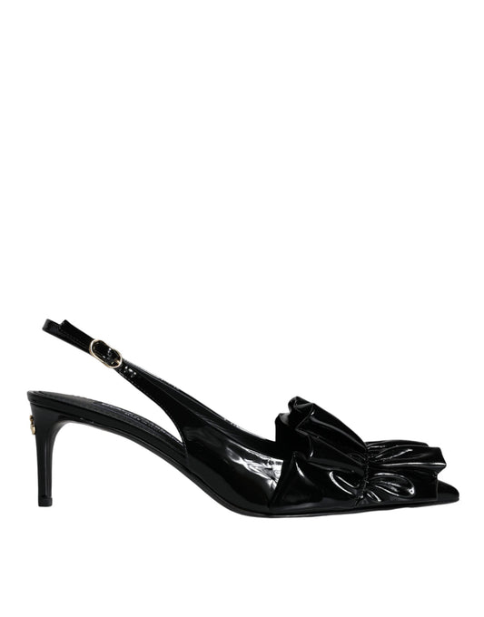 Dolce & Gabbana Black Patent Leather Heels Slingback Shoes Curated Luxury Accessories by Orvyn