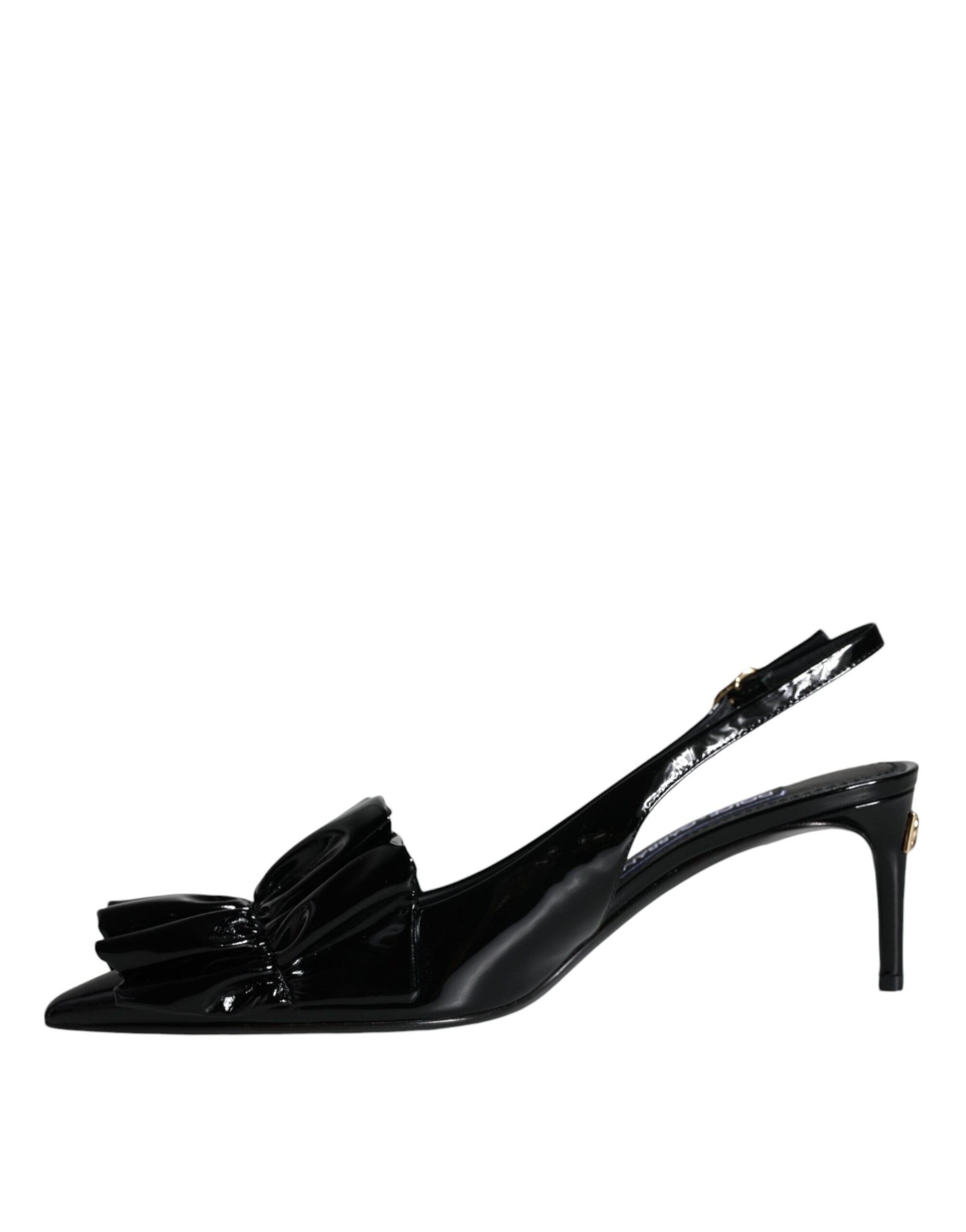 Dolce & Gabbana Black Patent Leather Heels Slingback Shoes Curated Luxury Accessories by Orvyn