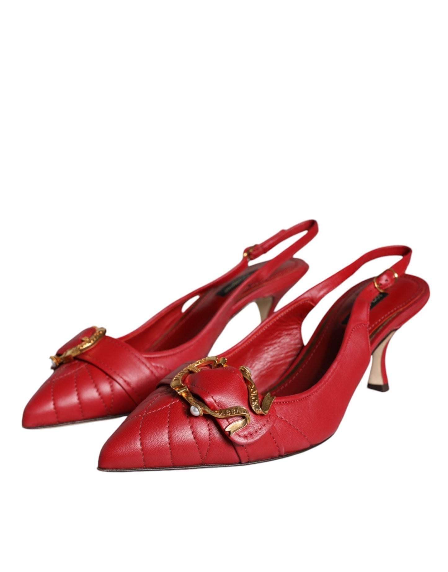 Dolce & Gabbana Red Devotion Leather Heels Slingback Shoes Curated Luxury Accessories by Orvyn