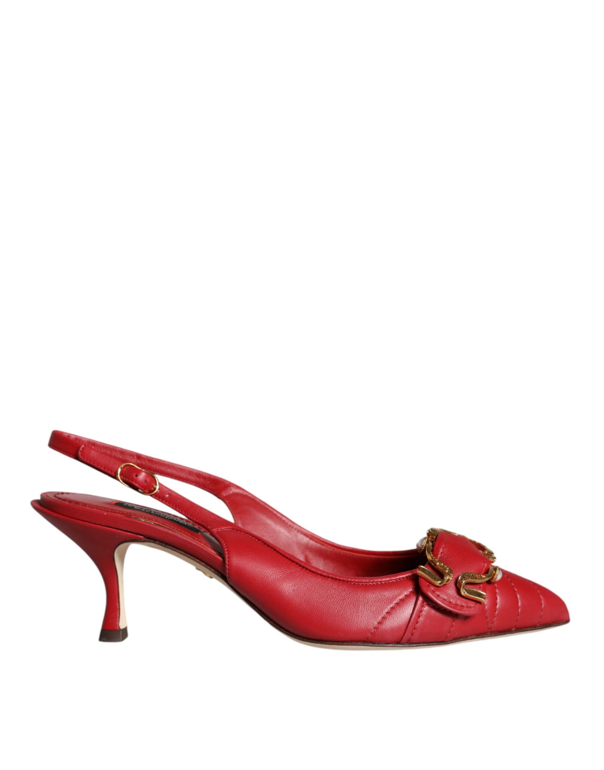 Dolce & Gabbana Red Devotion Leather Heels Slingback Shoes Curated Luxury Accessories by Orvyn