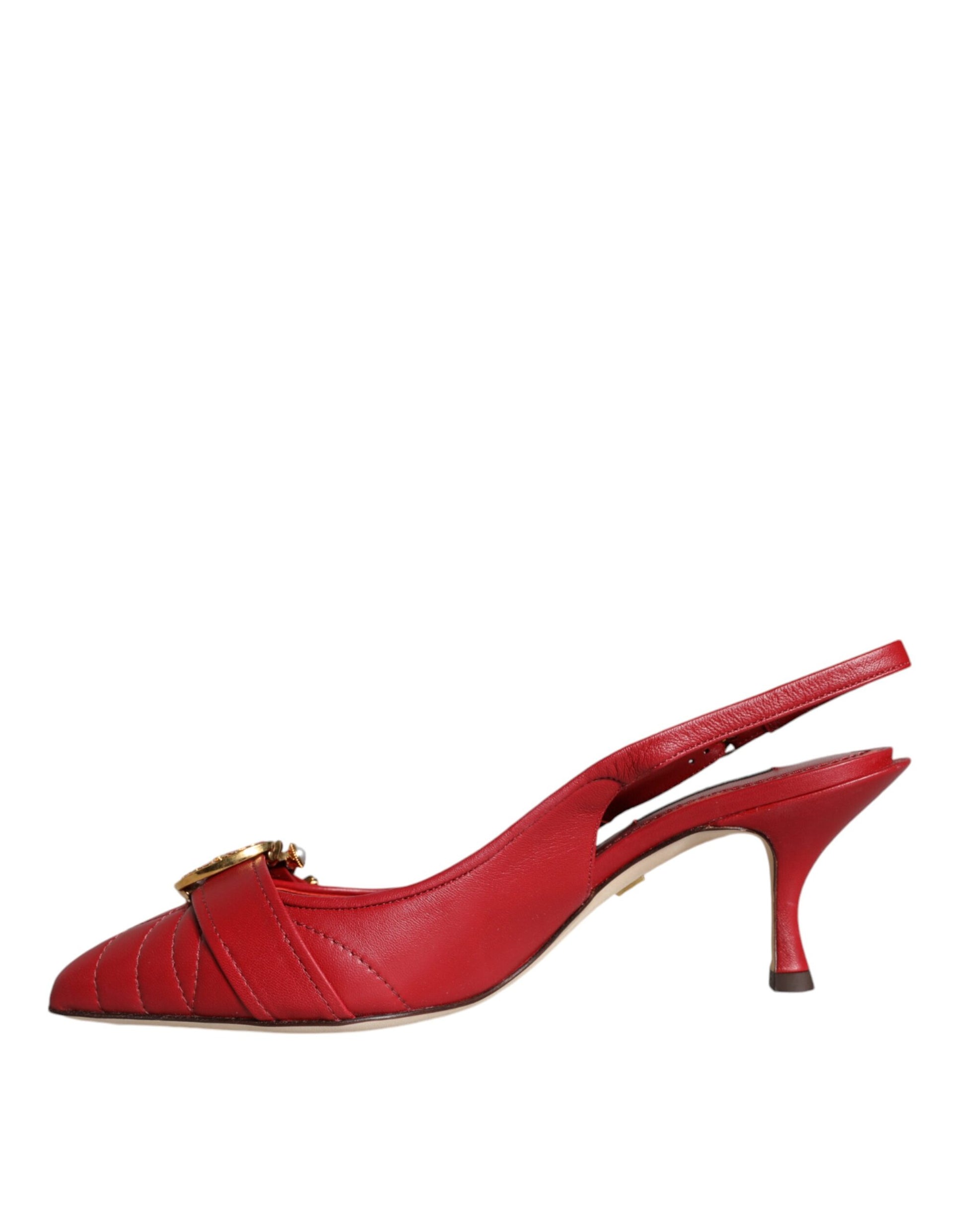 Dolce & Gabbana Red Devotion Leather Heels Slingback Shoes Curated Luxury Accessories by Orvyn