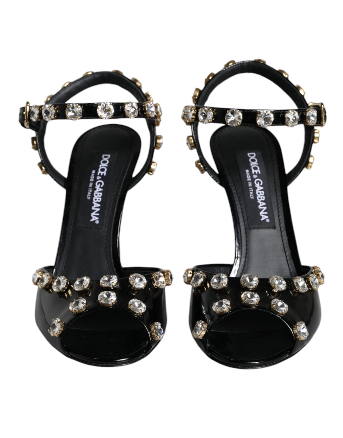 Dolce & Gabbana Black Leather Crystal Ankle Strap Sandals Shoes Curated Luxury Accessories by Orvyn