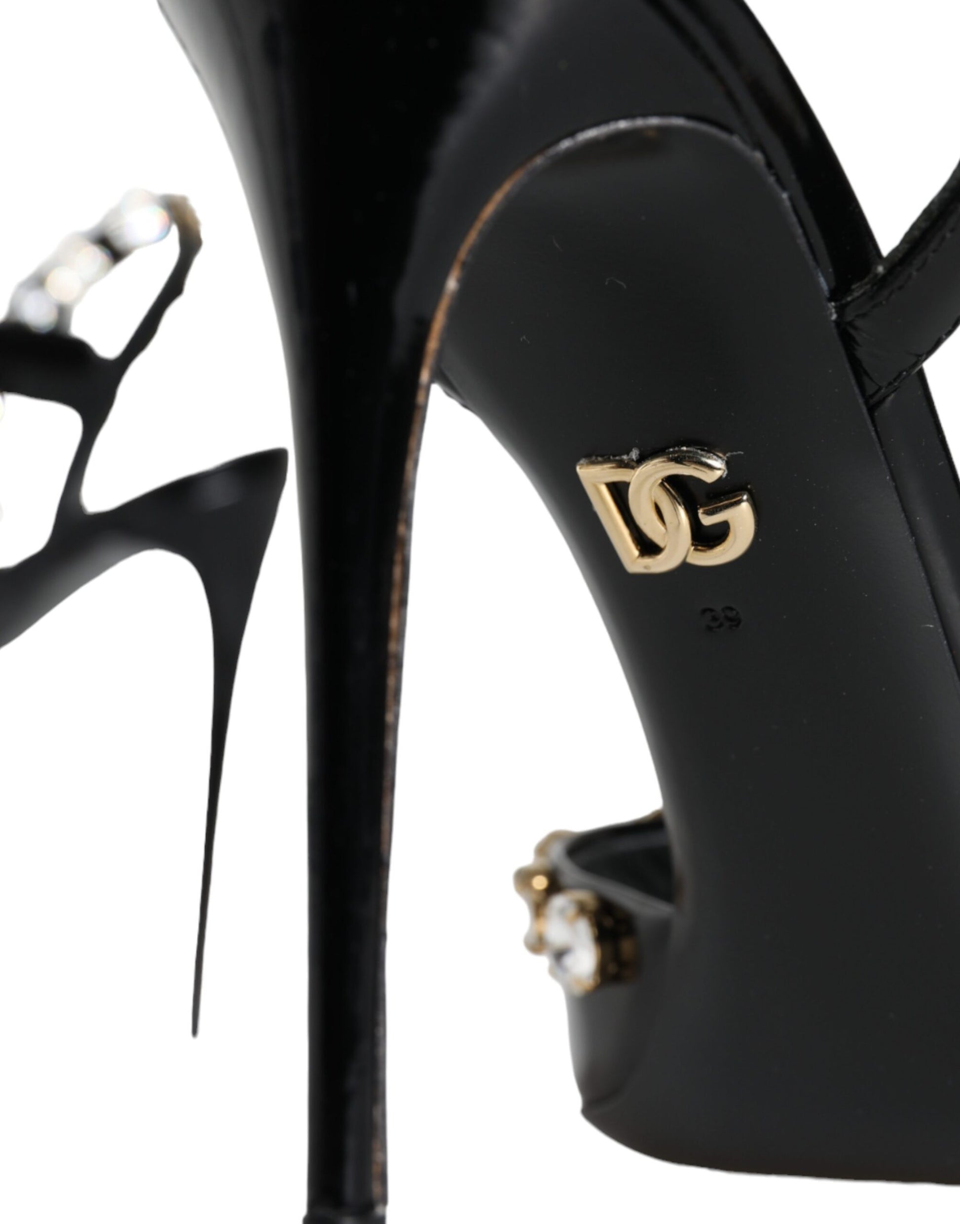 Dolce & Gabbana Black Leather Crystal Ankle Strap Sandals Shoes Curated Luxury Accessories by Orvyn