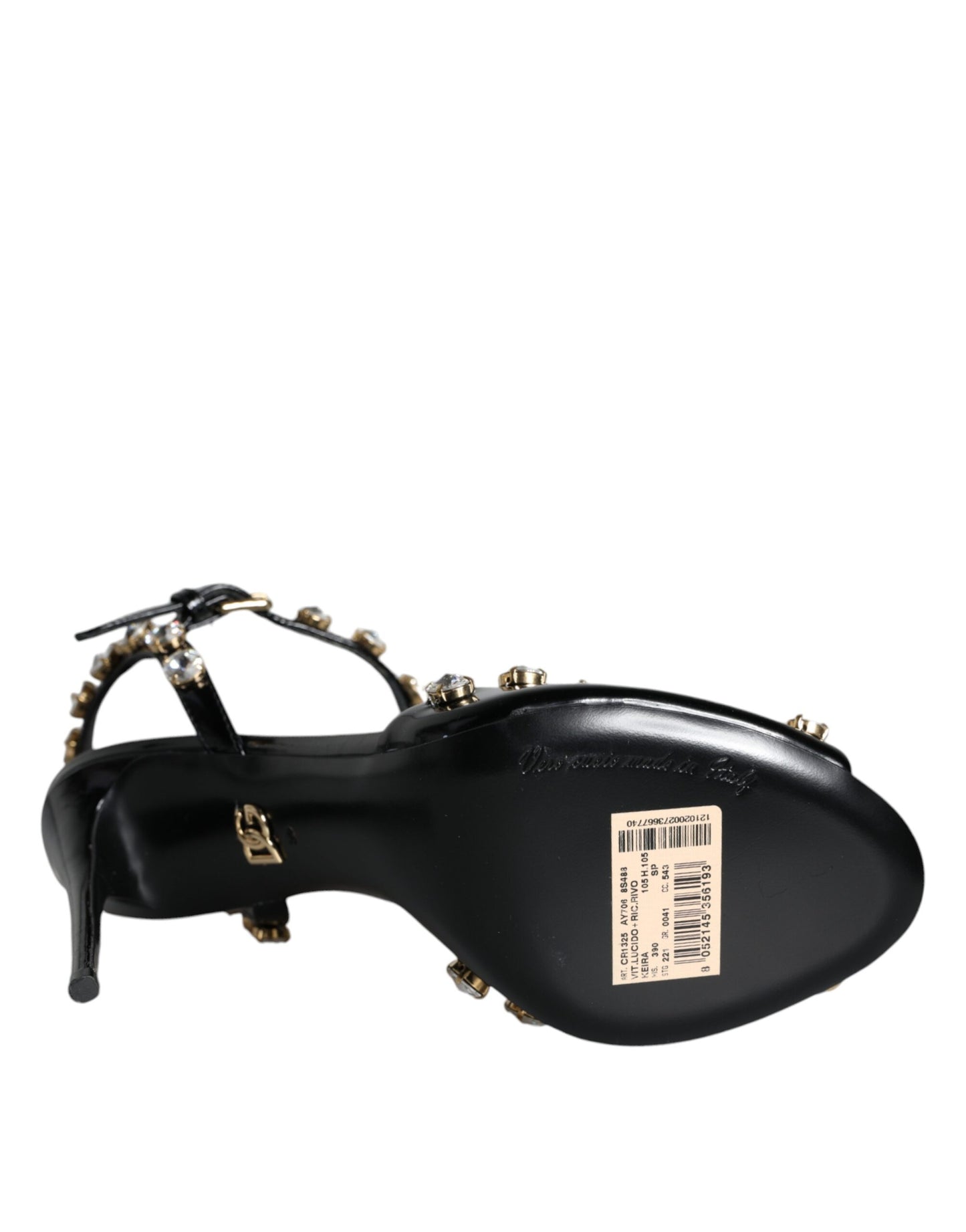 Dolce & Gabbana Black Leather Crystal Ankle Strap Sandals Shoes Curated Luxury Accessories by Orvyn