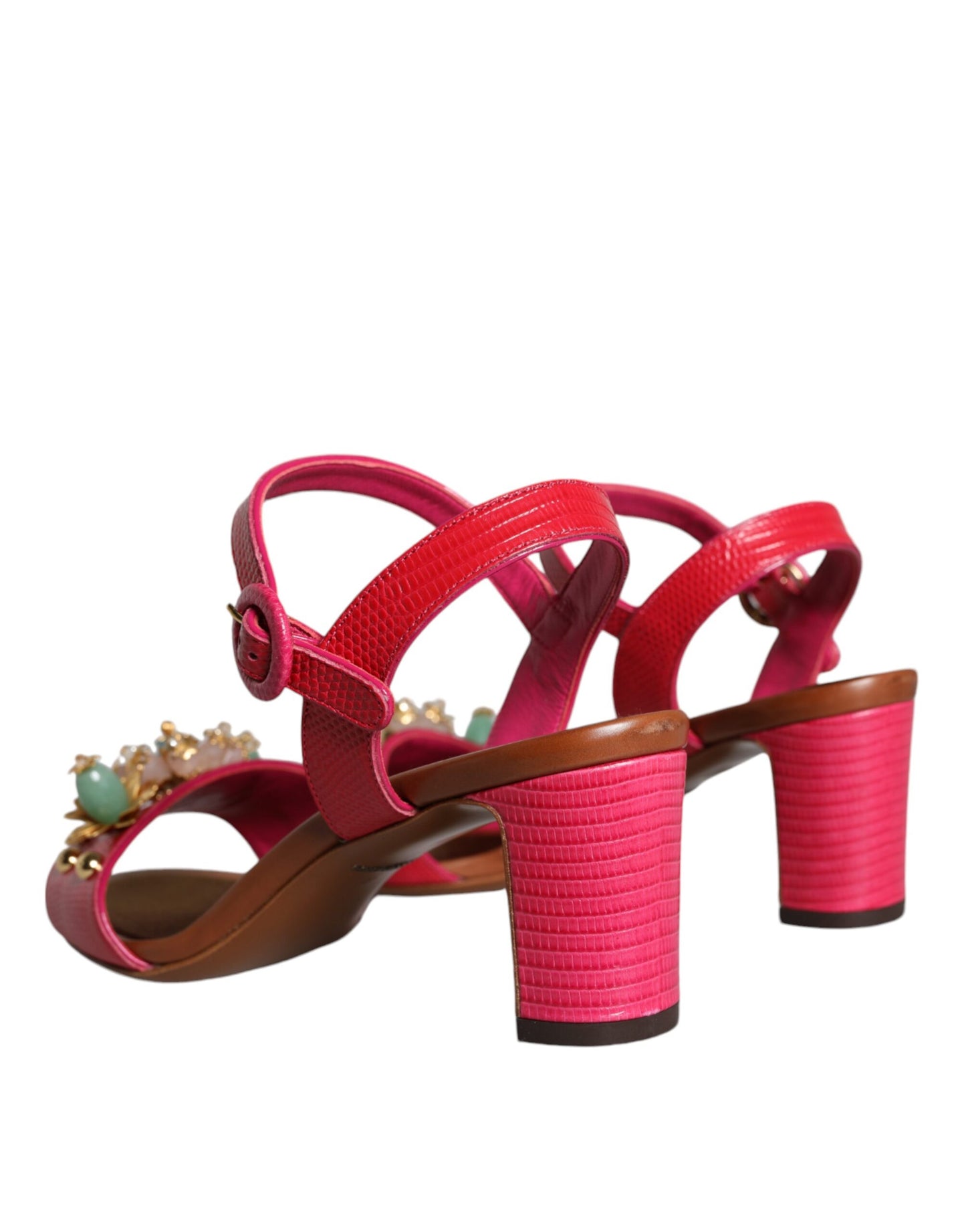 Dolce & Gabbana Fuchsia Leather Embellished Keira Sandals Shoes Curated Luxury Accessories by Orvyn