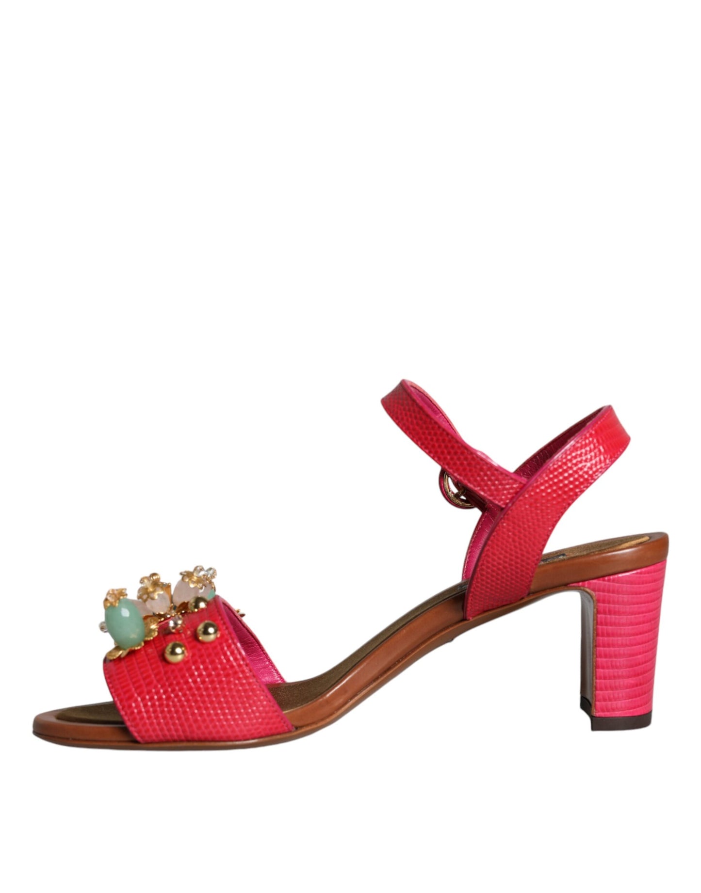 Dolce & Gabbana Fuchsia Leather Embellished Keira Sandals Shoes Curated Luxury Accessories by Orvyn