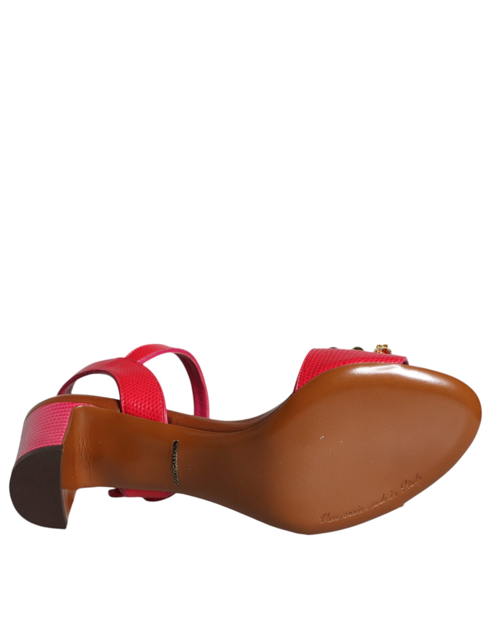 Dolce & Gabbana Fuchsia Leather Embellished Keira Sandals Shoes Curated Luxury Accessories by Orvyn