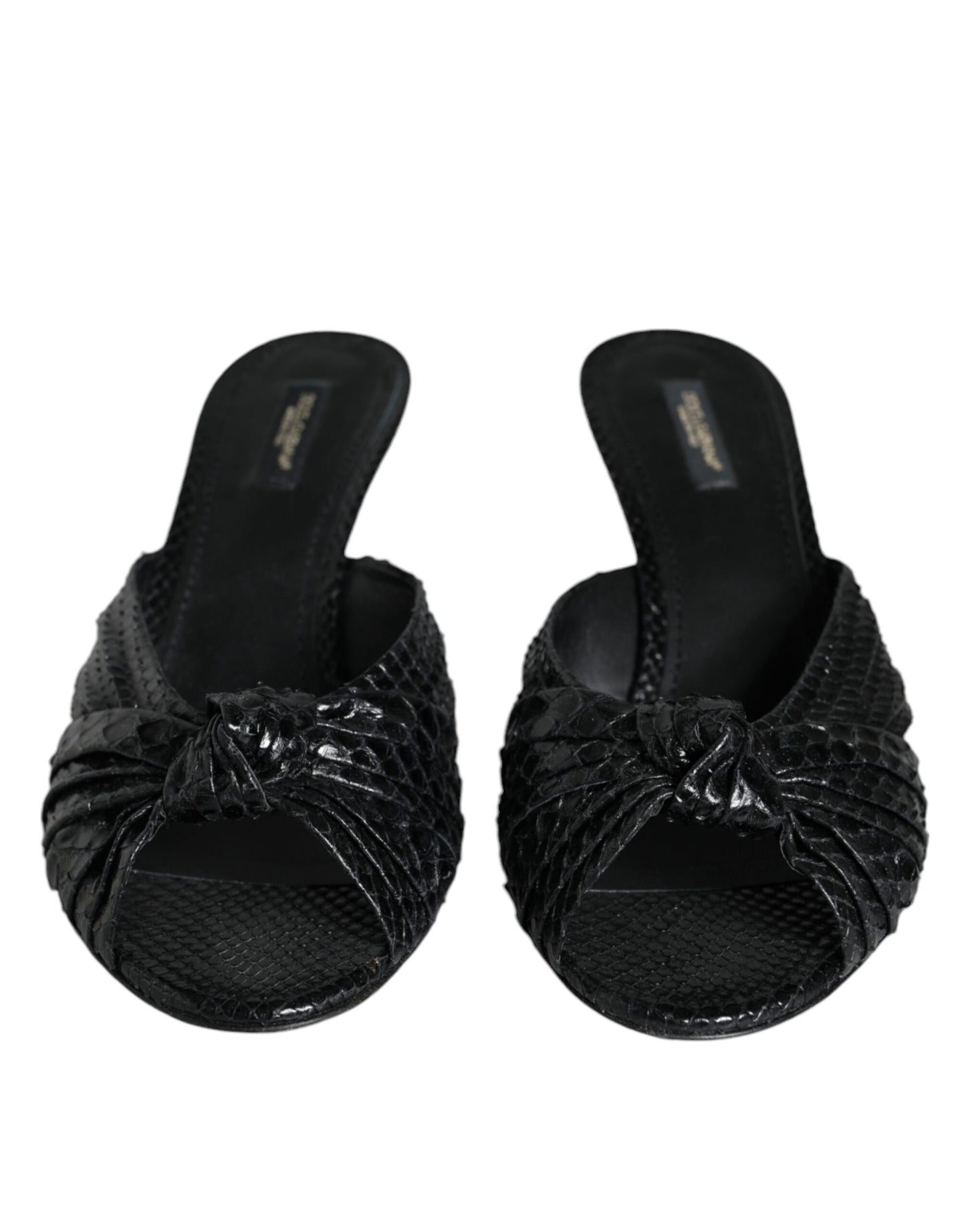Dolce & Gabbana Black Leather Heels Slides Sandals Shoes Curated Luxury Accessories by Orvyn