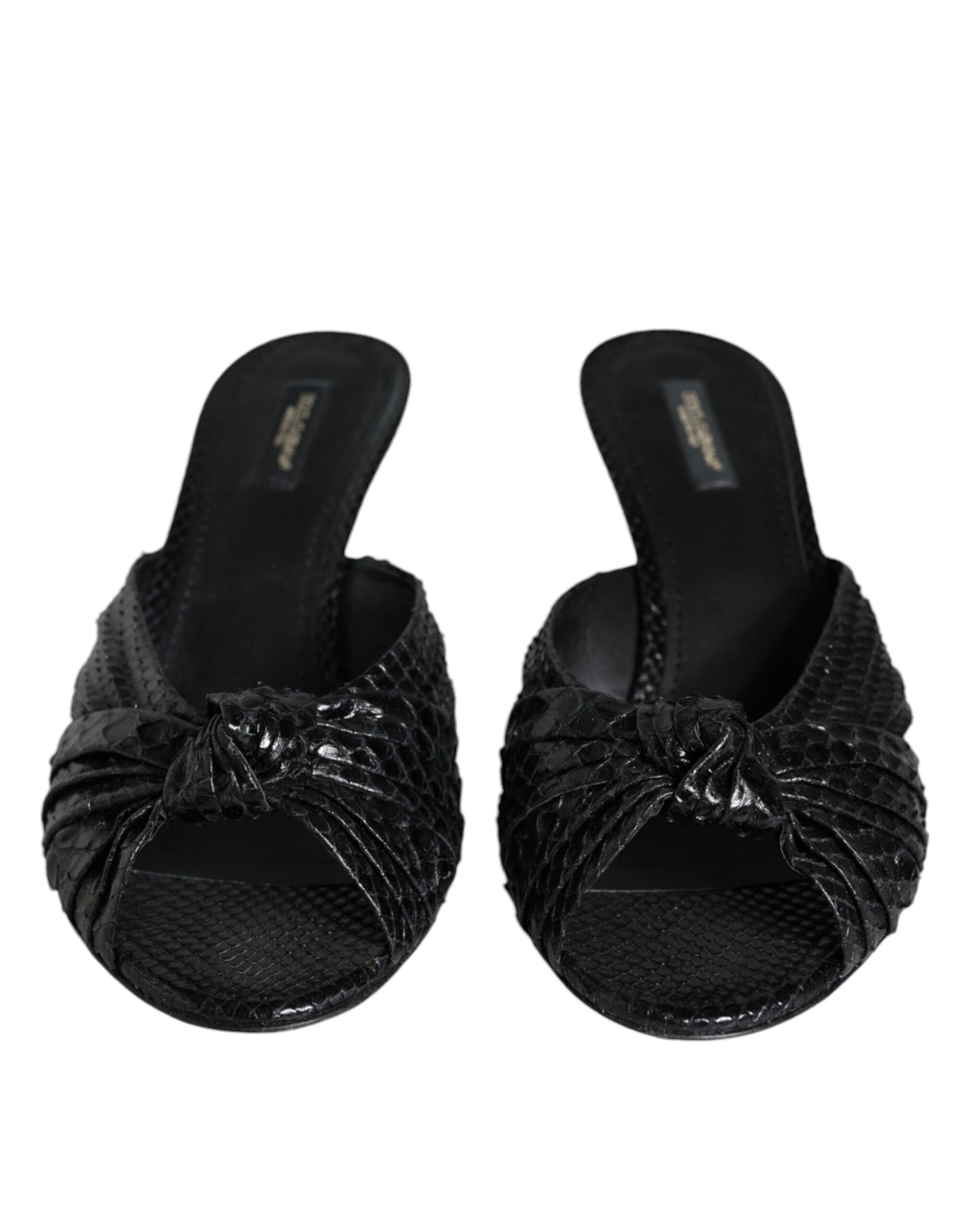 Dolce & Gabbana Black Leather Heels Slides Sandals Shoes Curated Luxury Accessories by Orvyn