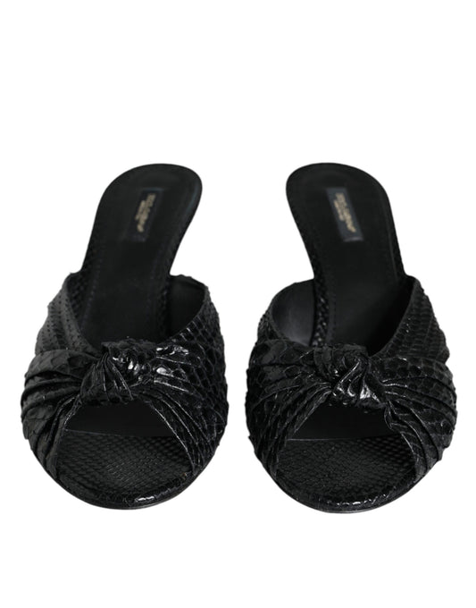 Dolce & Gabbana Black Leather Heels Slides Sandals Shoes Curated Luxury Accessories by Orvyn