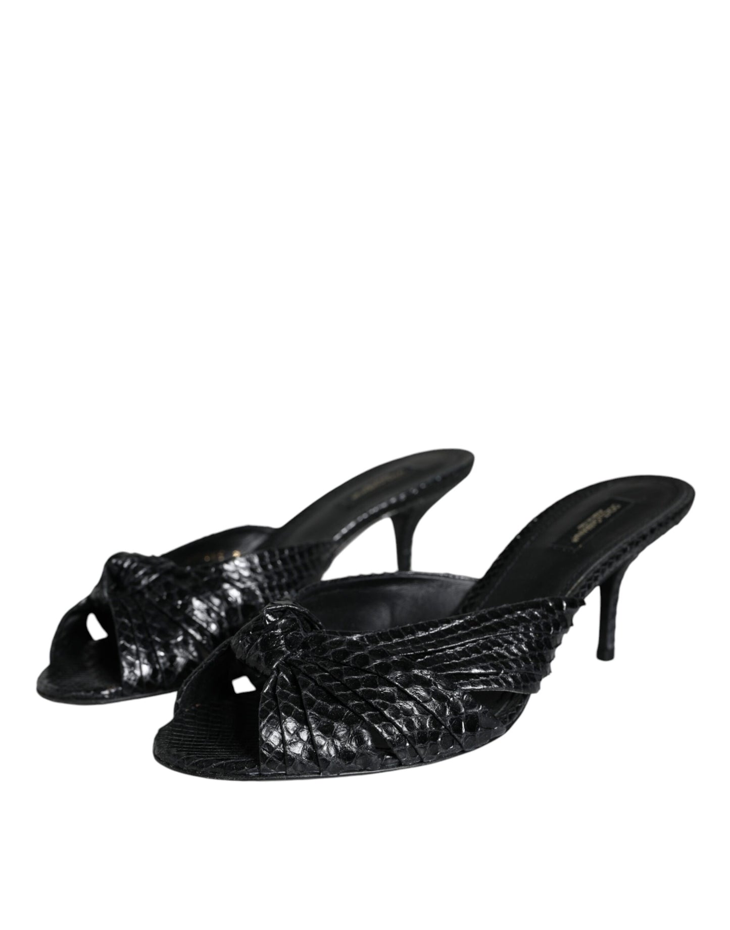 Dolce & Gabbana Black Leather Heels Slides Sandals Shoes Curated Luxury Accessories by Orvyn