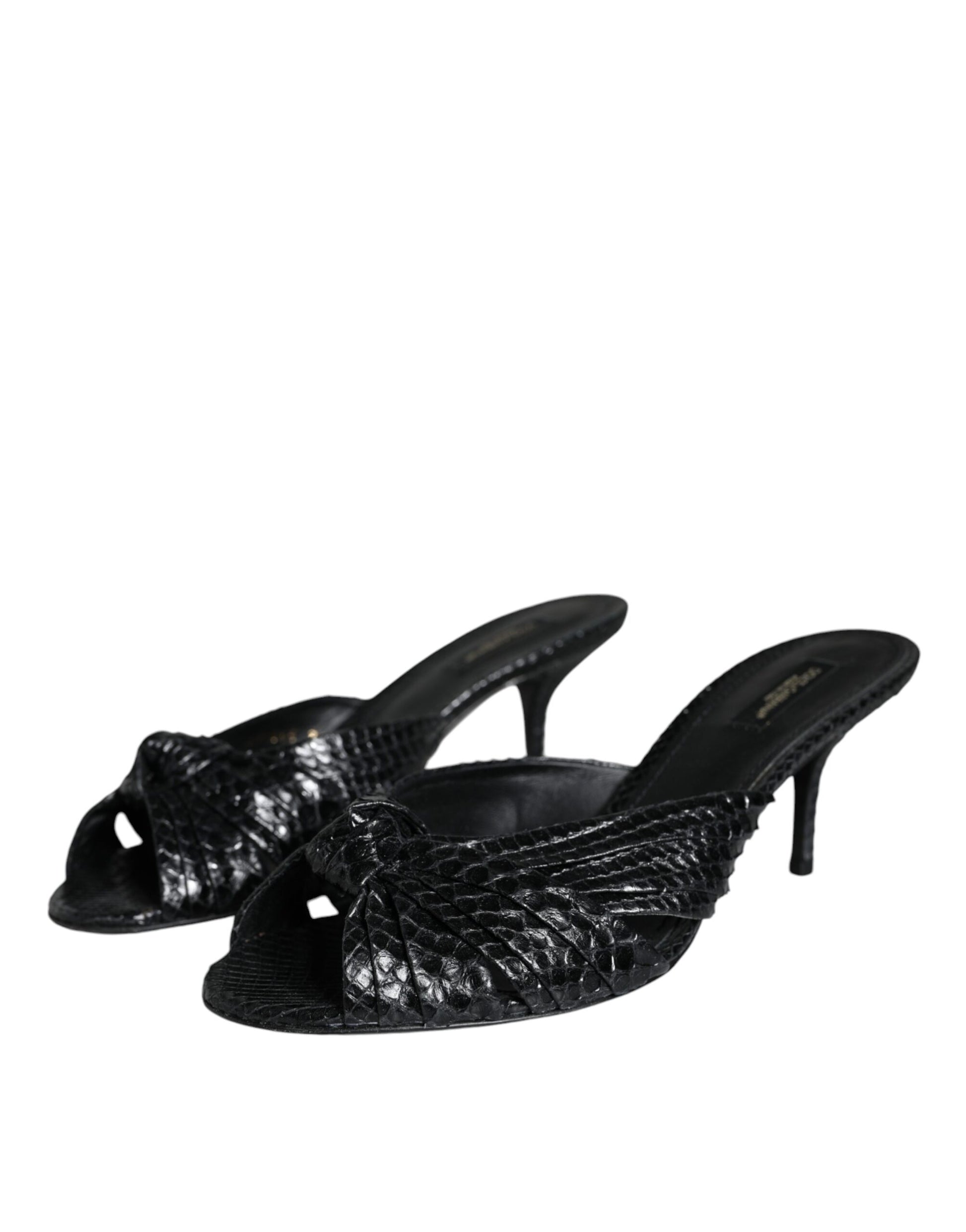 Dolce & Gabbana Black Leather Heels Slides Sandals Shoes Curated Luxury Accessories by Orvyn