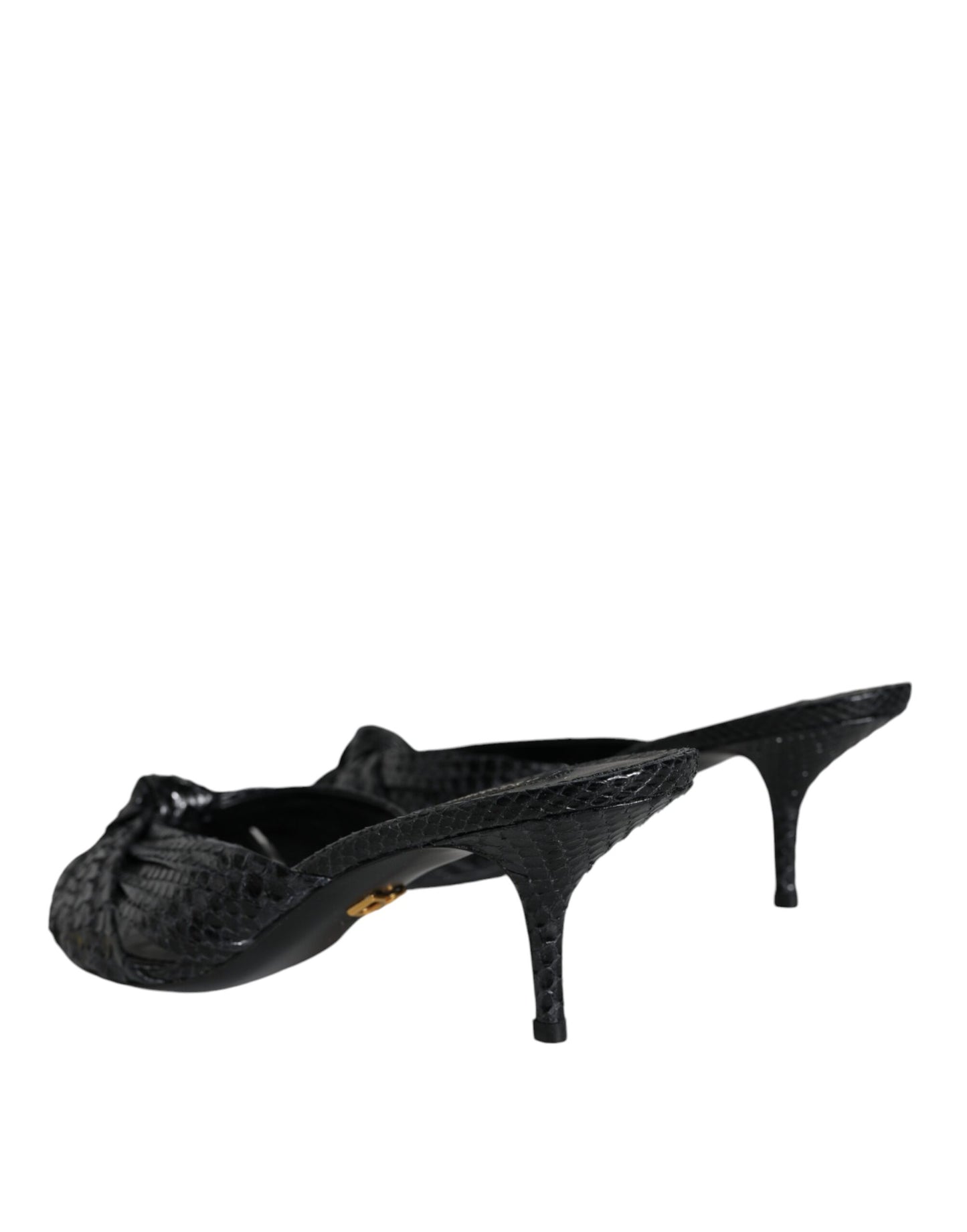 Dolce & Gabbana Black Leather Heels Slides Sandals Shoes Curated Luxury Accessories by Orvyn