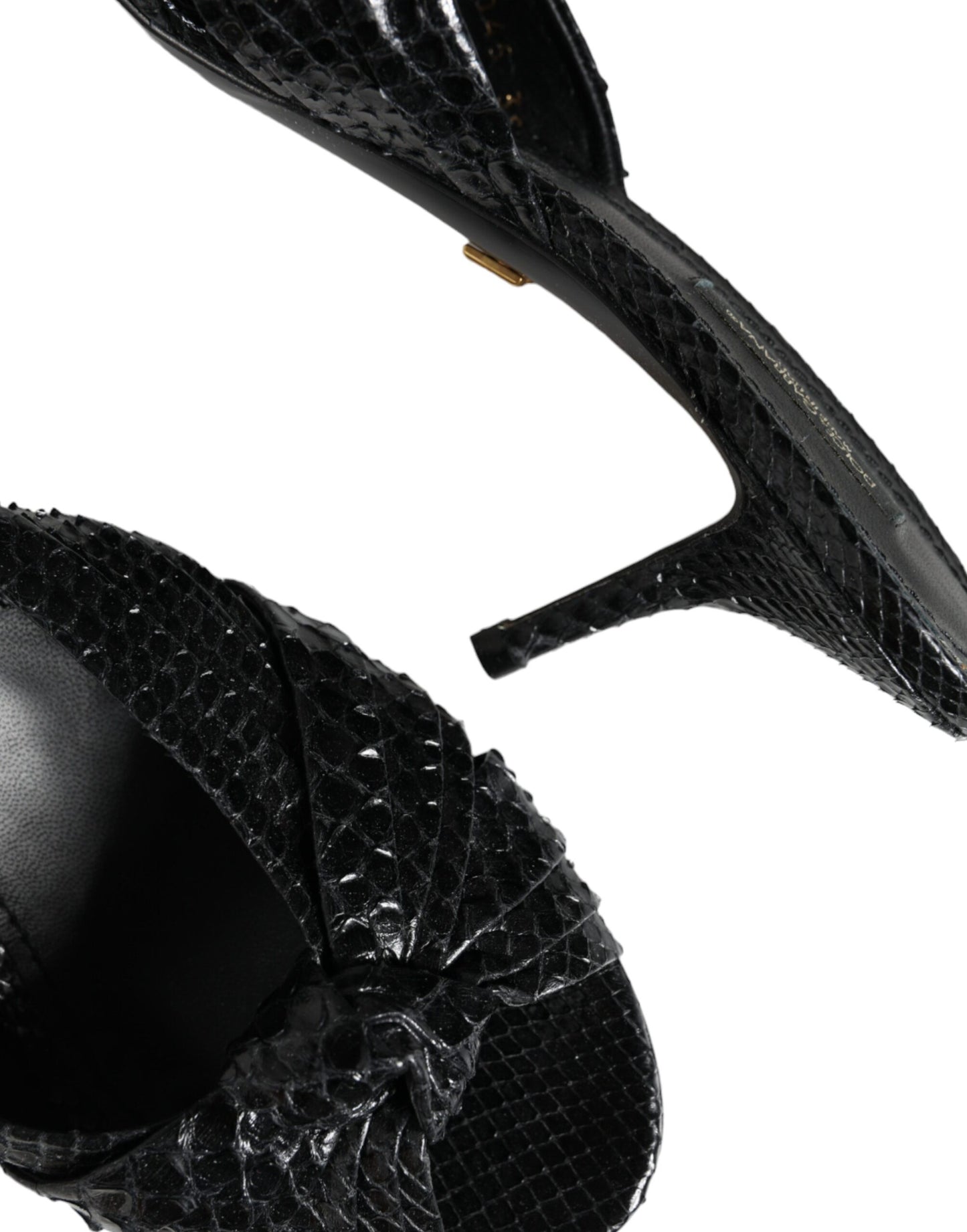 Dolce & Gabbana Black Leather Heels Slides Sandals Shoes Curated Luxury Accessories by Orvyn
