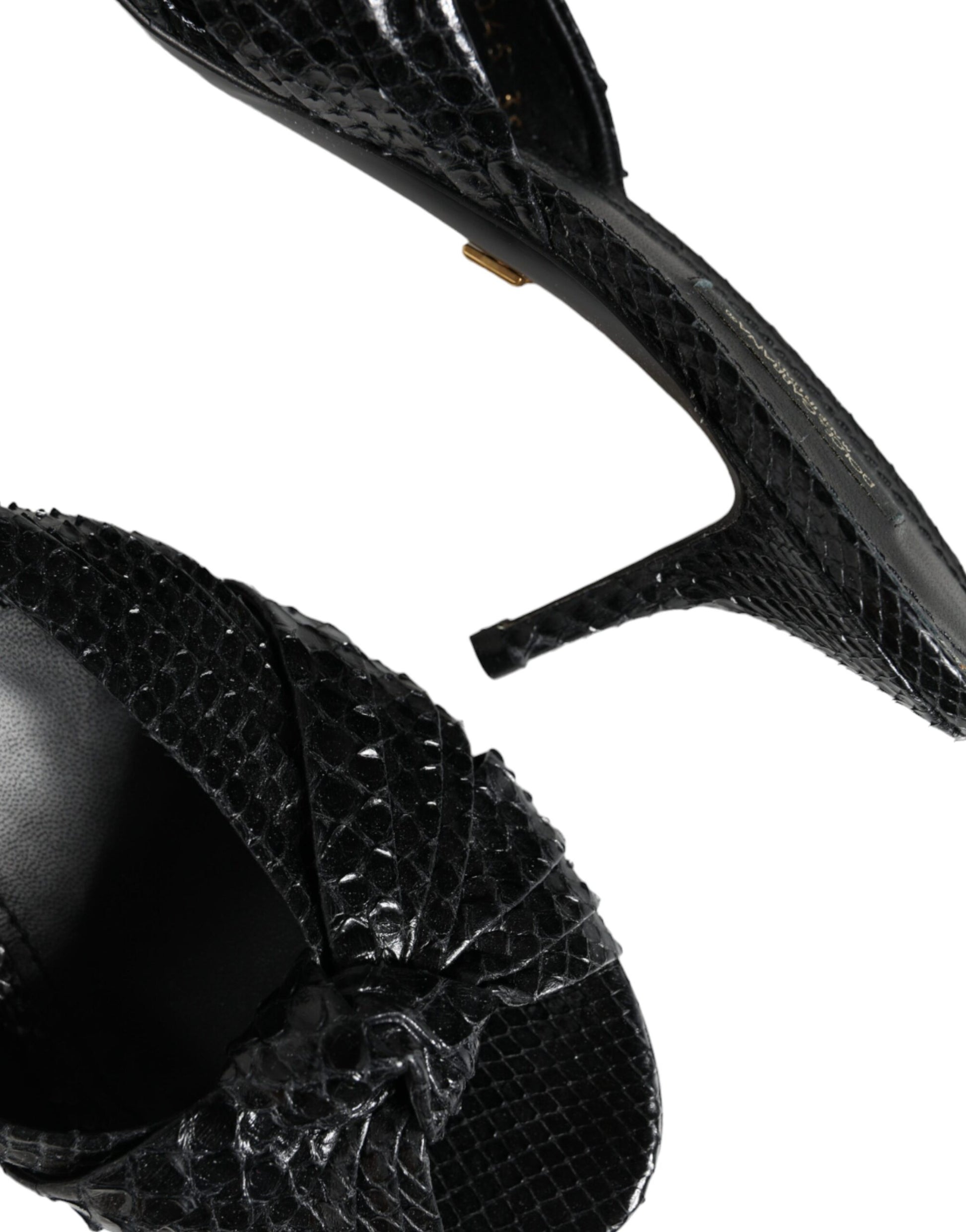 Dolce & Gabbana Black Leather Heels Slides Sandals Shoes Curated Luxury Accessories by Orvyn