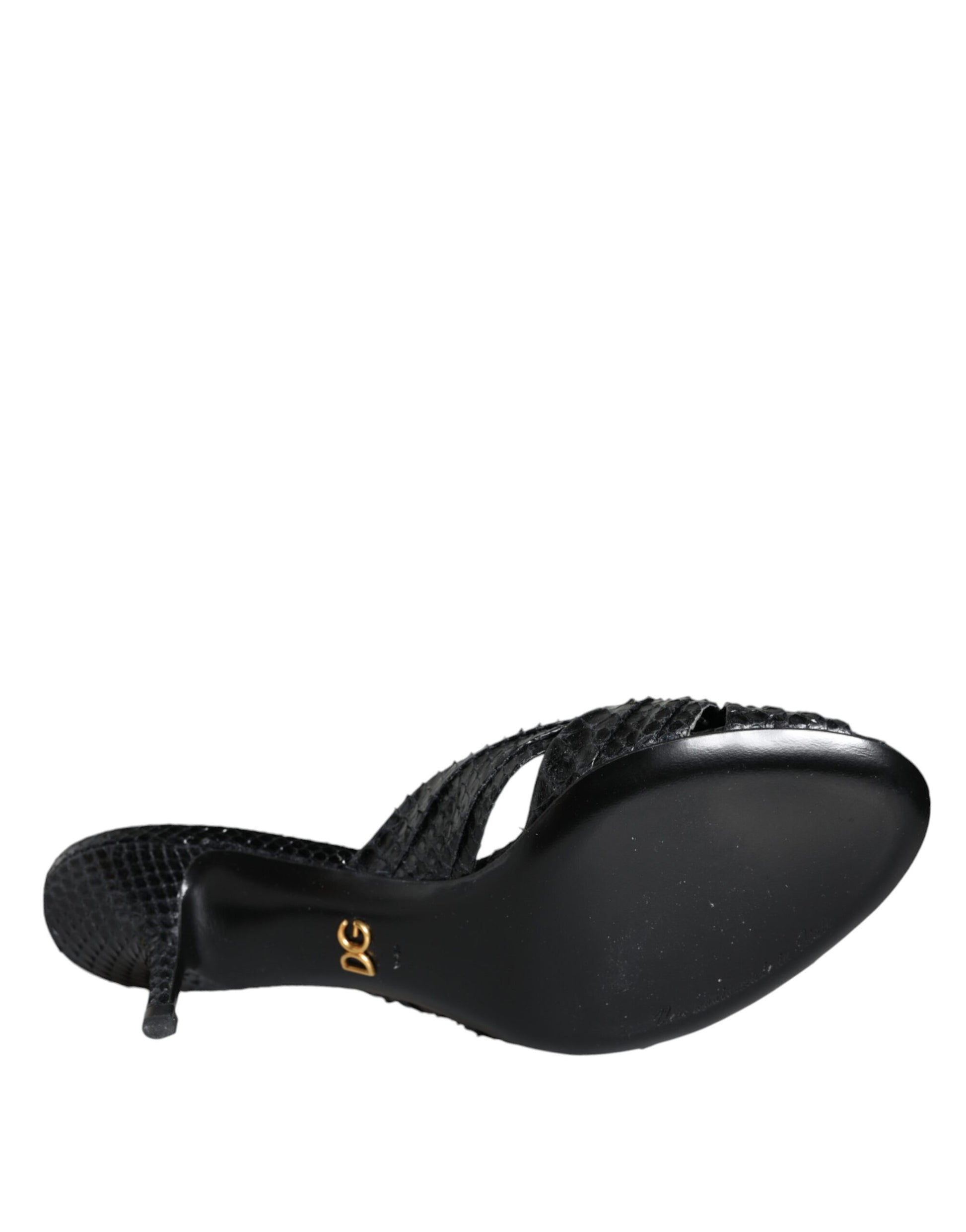 Dolce & Gabbana Black Leather Heels Slides Sandals Shoes Curated Luxury Accessories by Orvyn