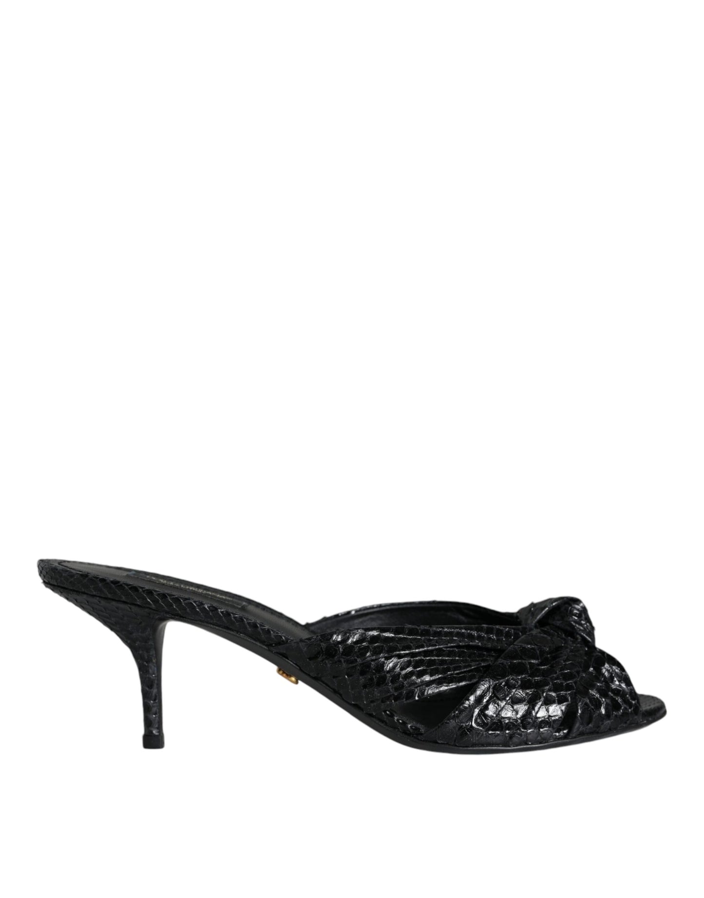 Dolce & Gabbana Black Leather Heels Slides Sandals Shoes Curated Luxury Accessories by Orvyn