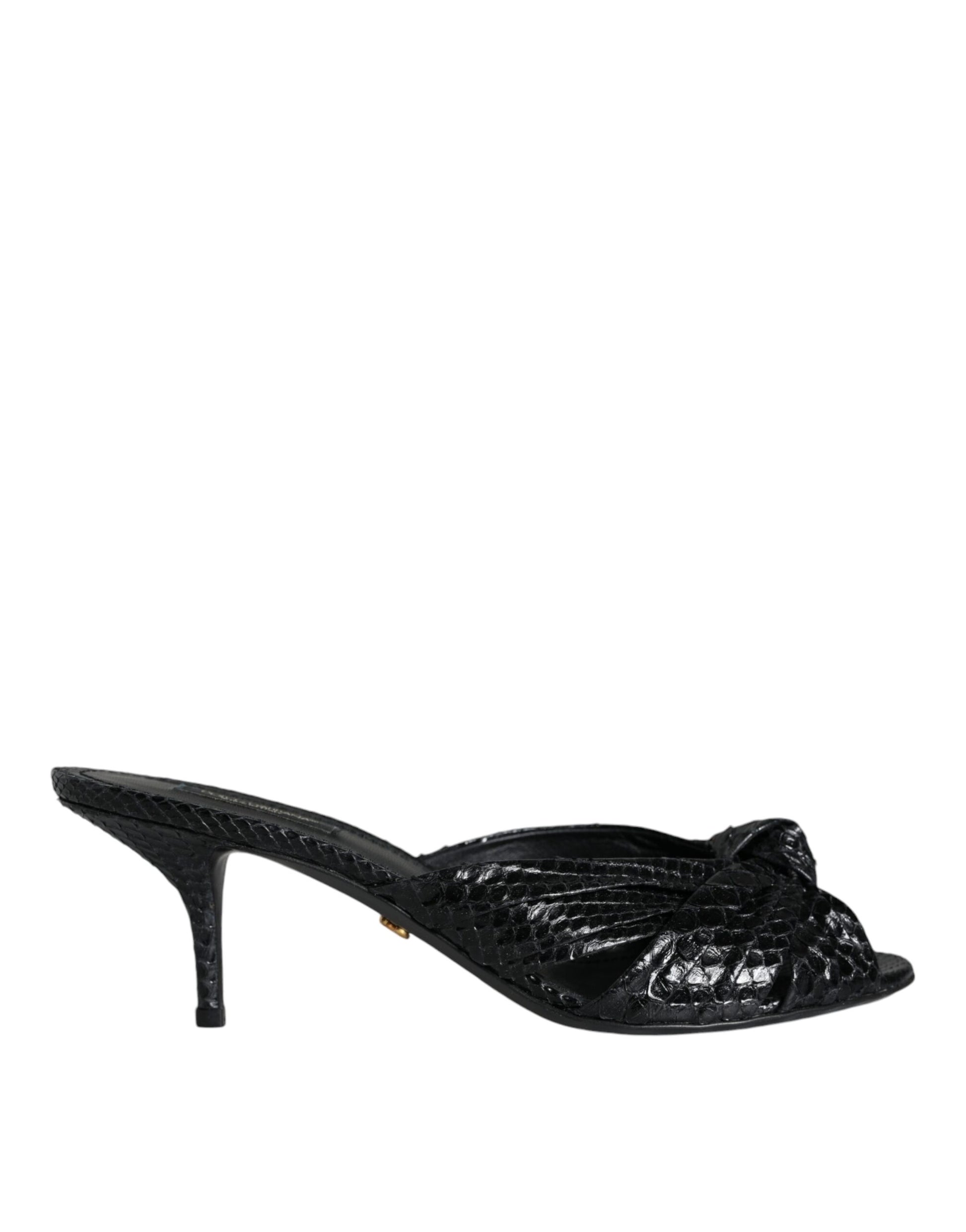 Dolce & Gabbana Black Leather Heels Slides Sandals Shoes Curated Luxury Accessories by Orvyn