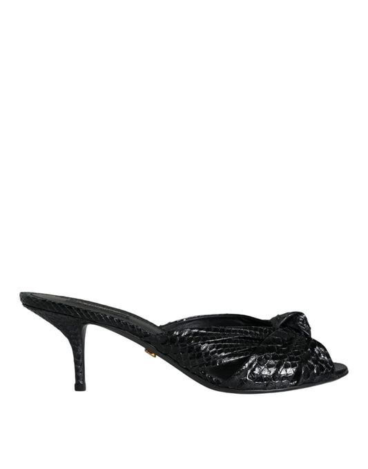 Dolce & Gabbana Black Leather Heels Slides Sandals Shoes Curated Luxury Accessories by Orvyn