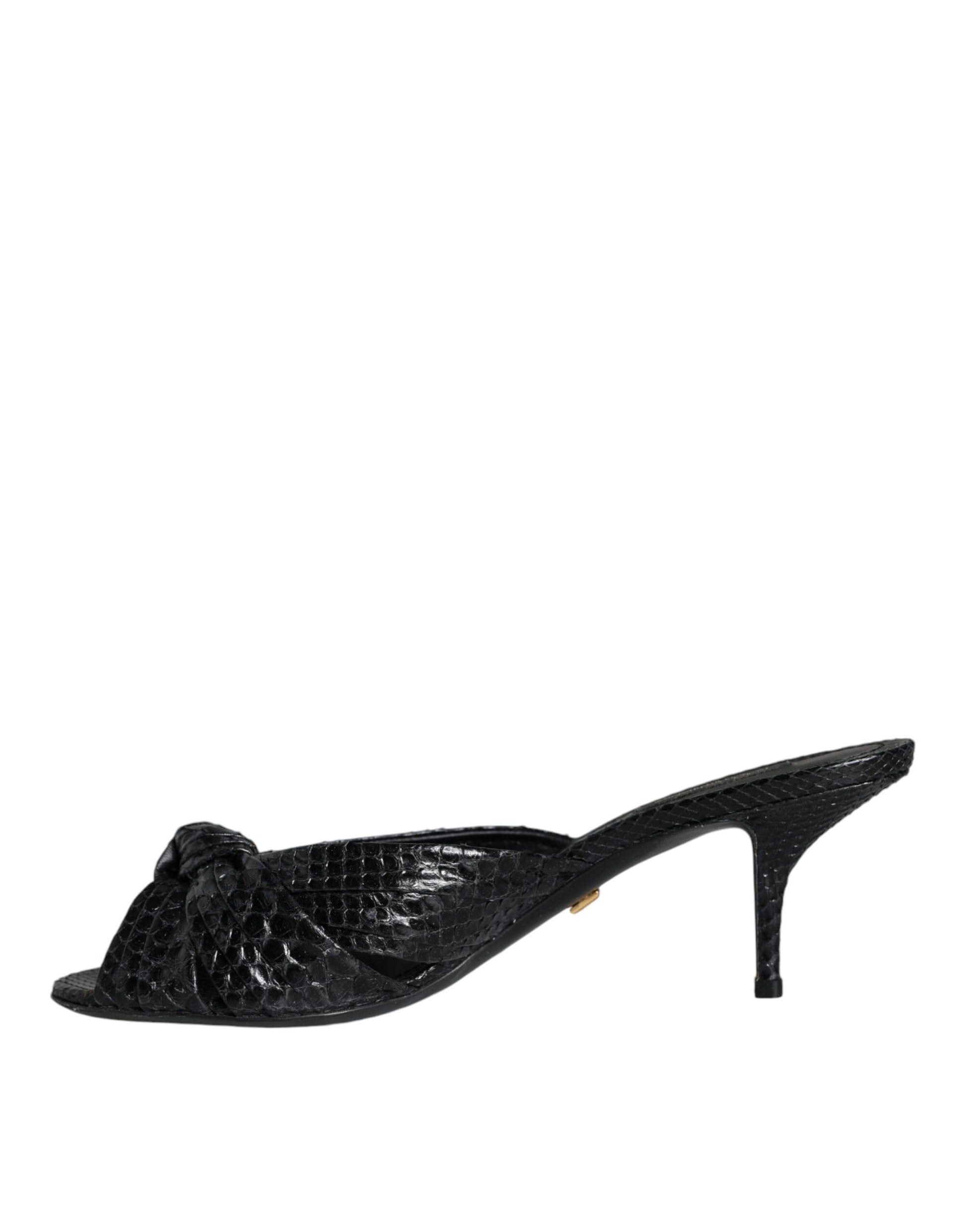 Dolce & Gabbana Black Leather Heels Slides Sandals Shoes Curated Luxury Accessories by Orvyn