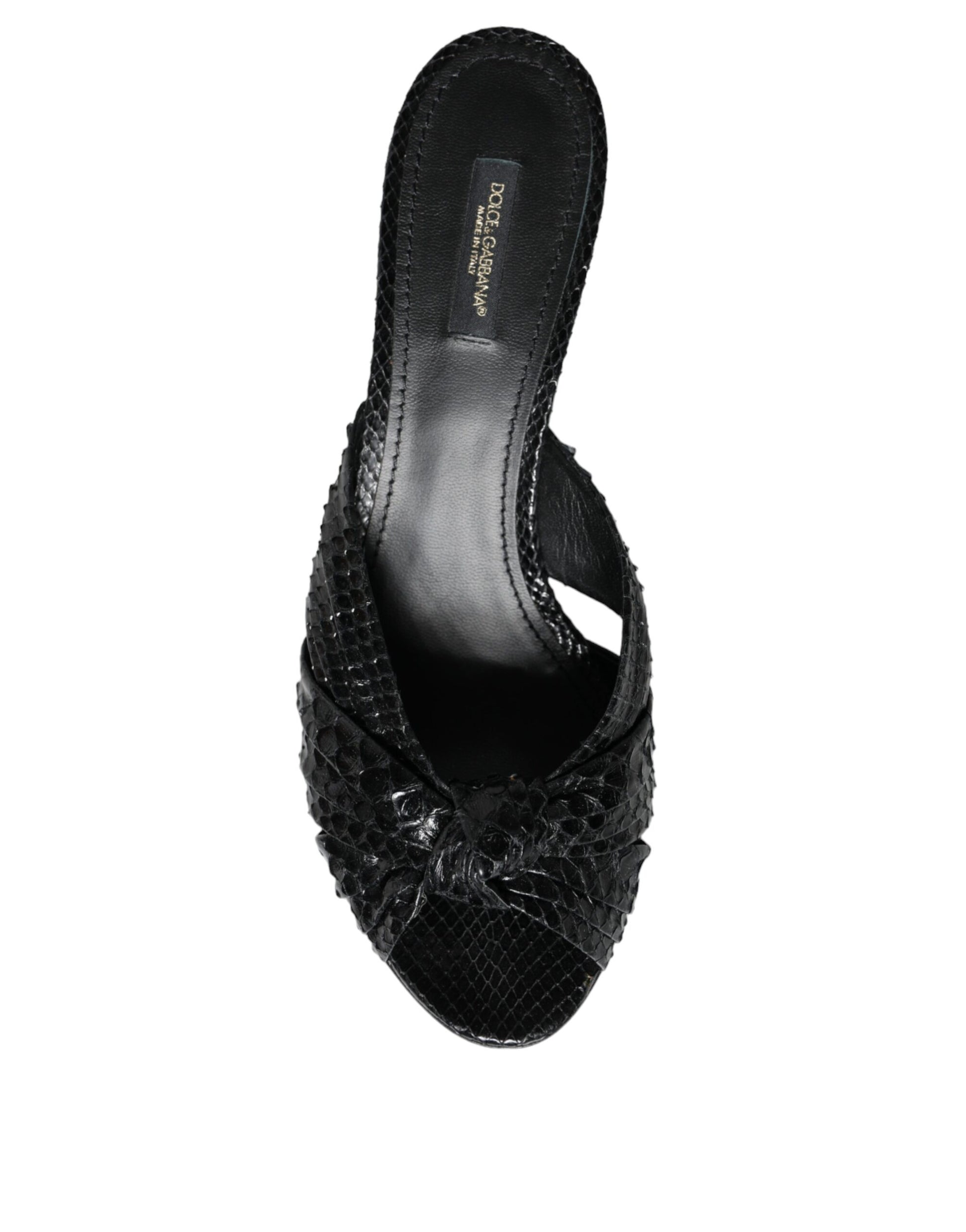 Dolce & Gabbana Black Leather Heels Slides Sandals Shoes Curated Luxury Accessories by Orvyn
