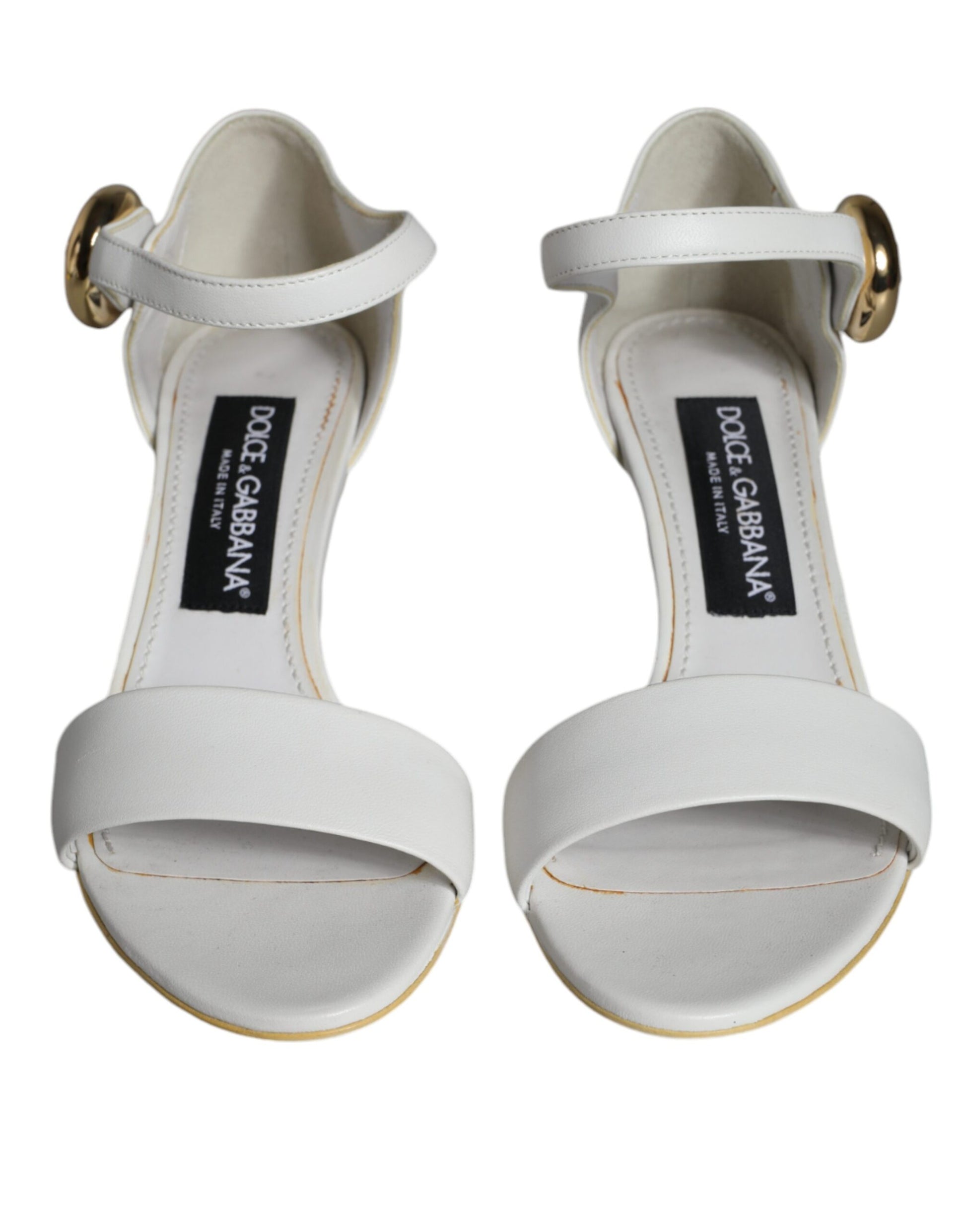 Dolce & Gabbana White Leather Heels Keira Sandals Shoes Curated Luxury Accessories by Orvyn