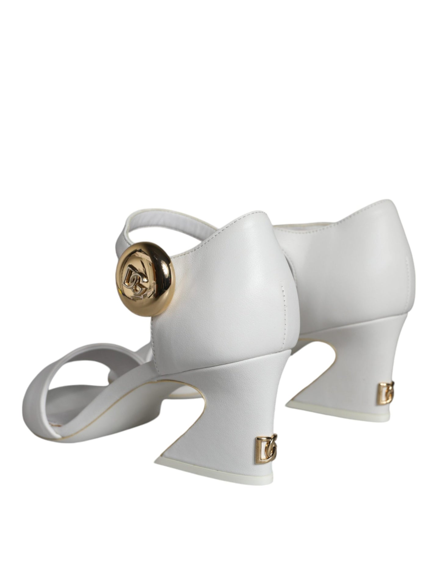 Dolce & Gabbana White Leather Heels Keira Sandals Shoes Curated Luxury Accessories by Orvyn