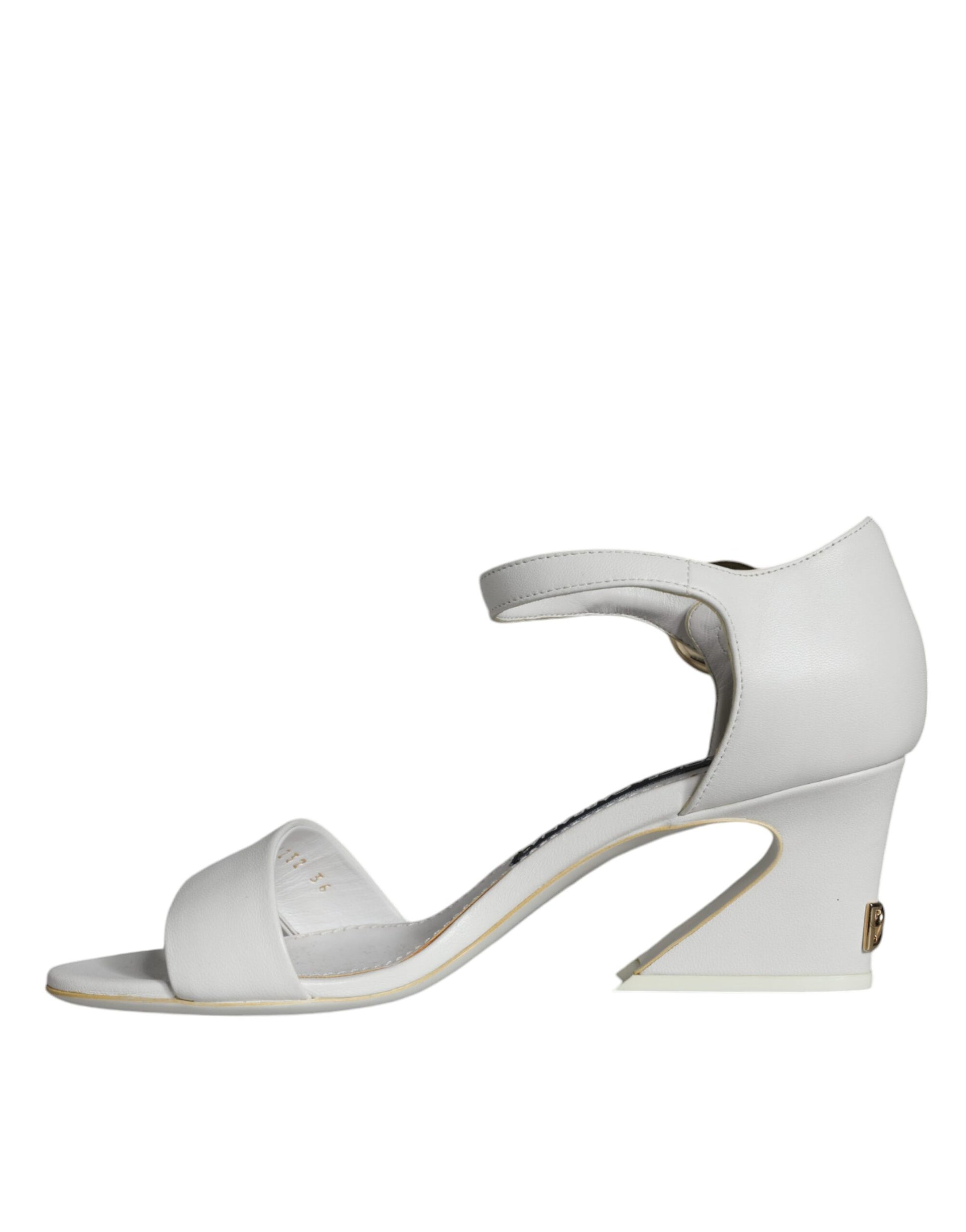 Dolce & Gabbana White Leather Heels Keira Sandals Shoes Curated Luxury Accessories by Orvyn