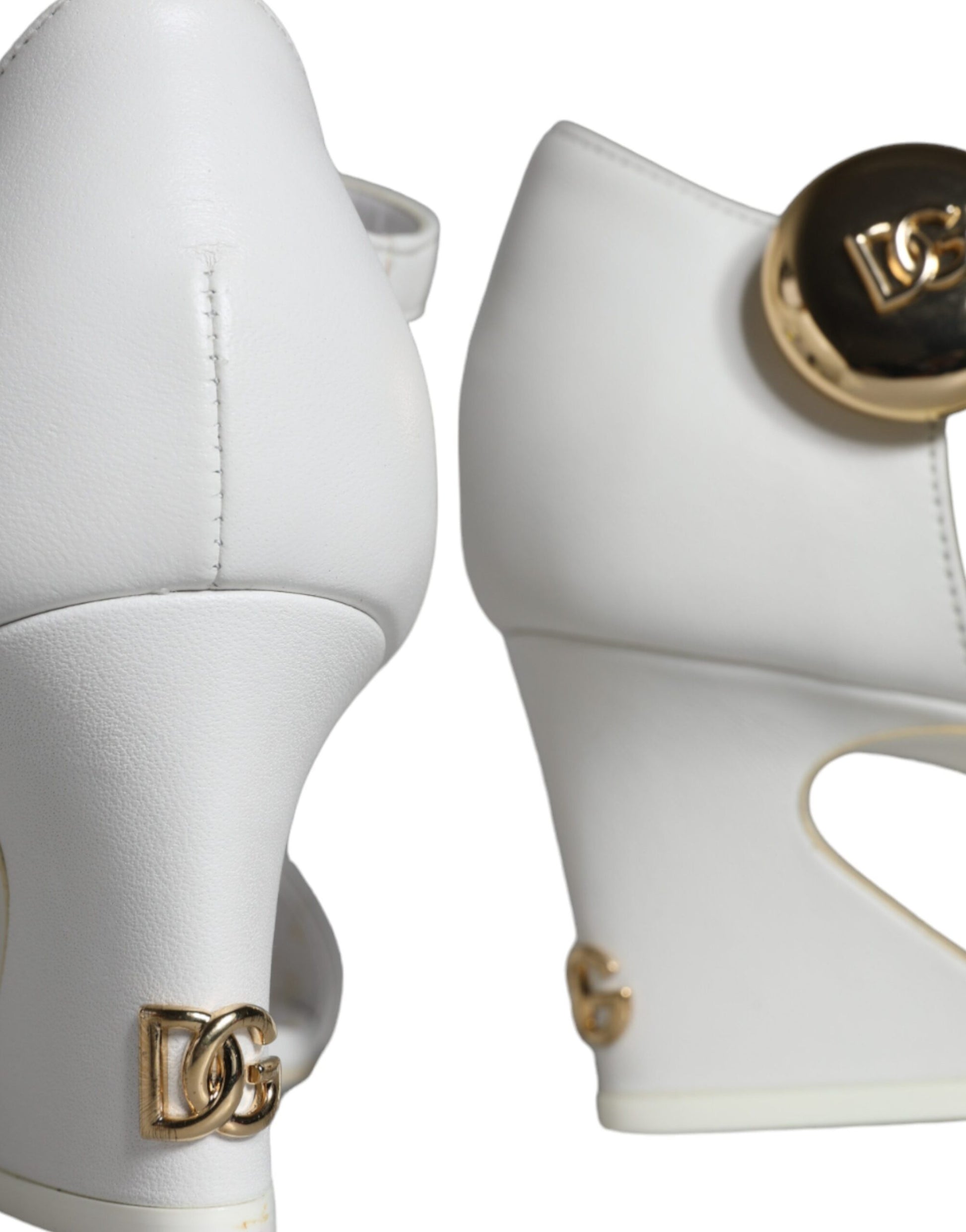 Dolce & Gabbana White Leather Heels Keira Sandals Shoes Curated Luxury Accessories by Orvyn