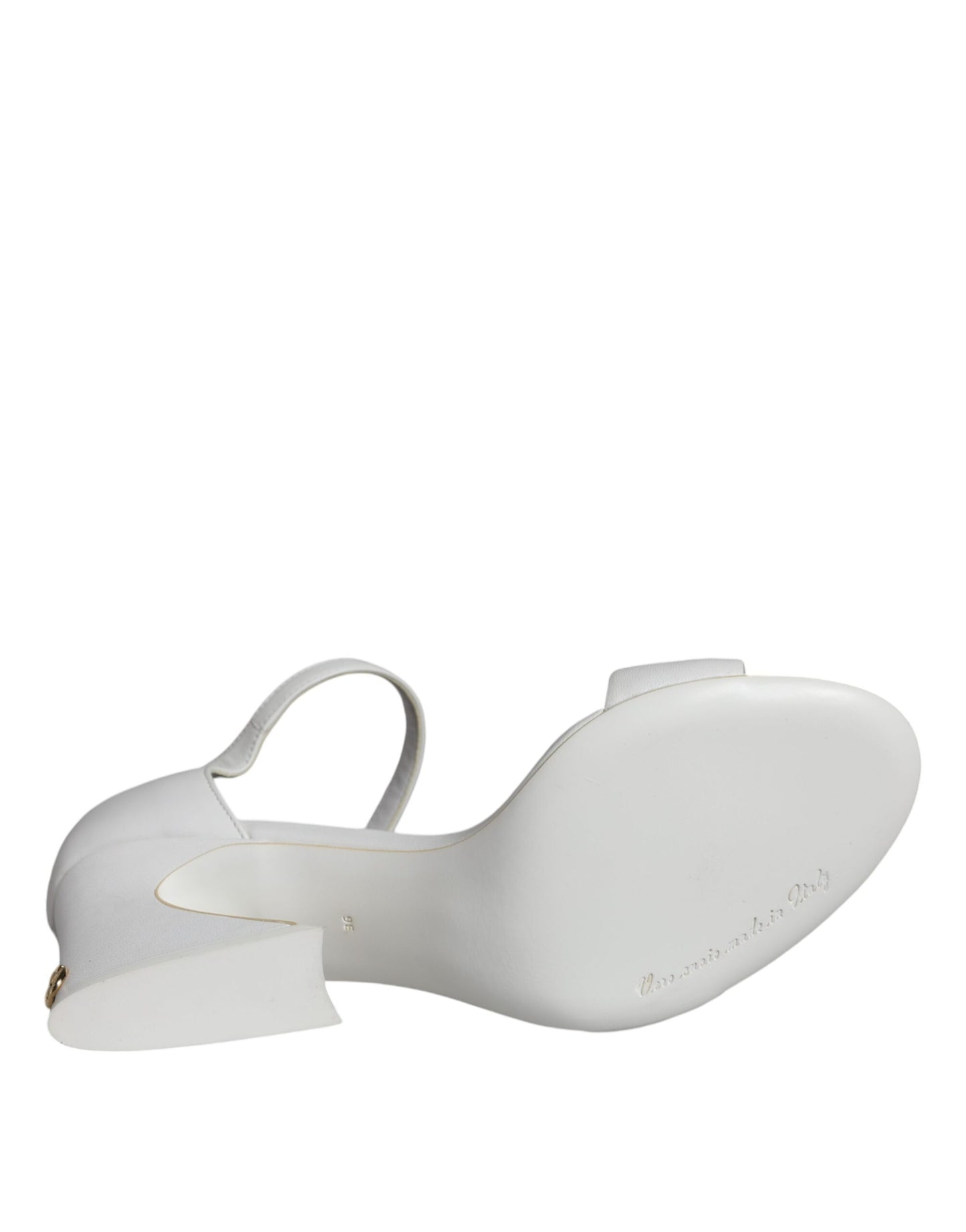 Dolce & Gabbana White Leather Heels Keira Sandals Shoes Curated Luxury Accessories by Orvyn