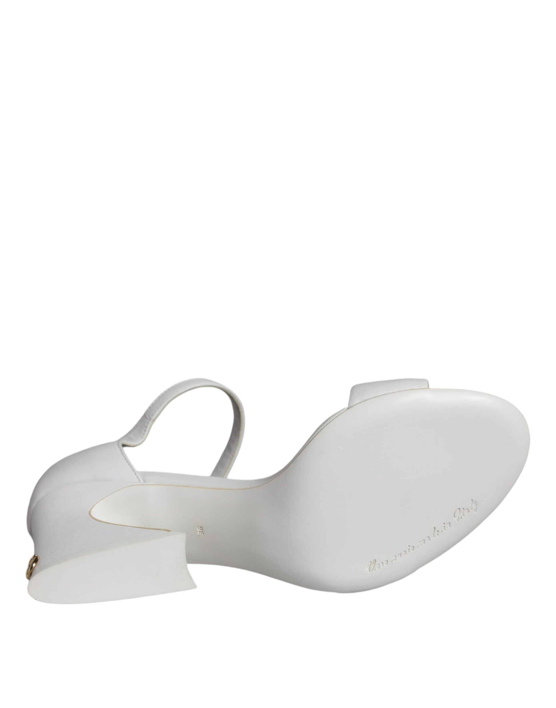 Dolce & Gabbana White Leather Heels Keira Sandals Shoes Curated Luxury Accessories by Orvyn