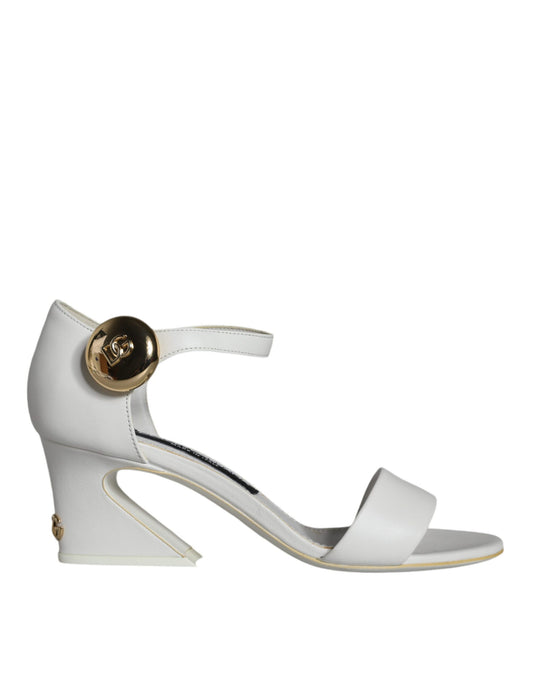 Dolce & Gabbana White Leather Heels Keira Sandals Shoes Curated Luxury Accessories by Orvyn