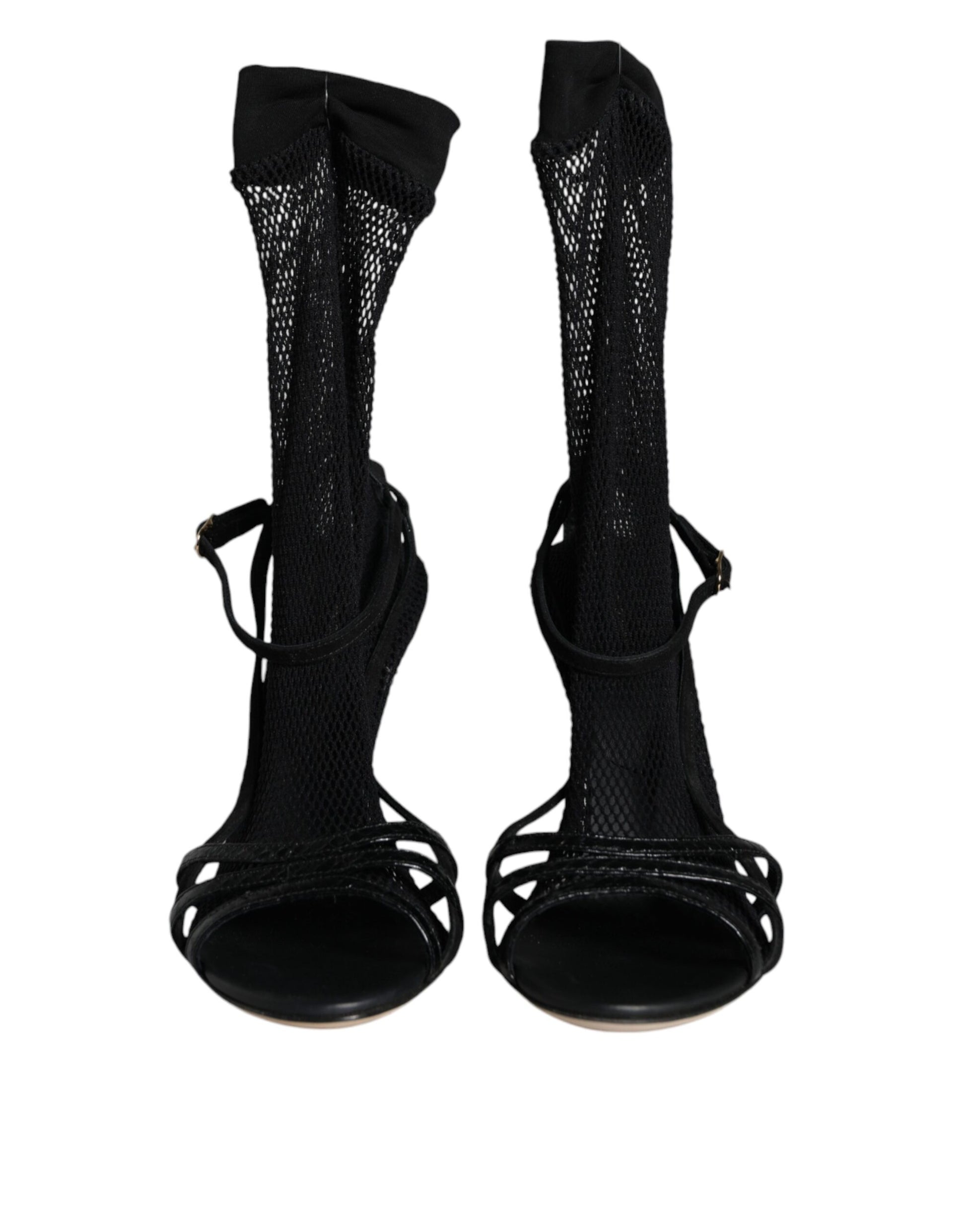 Dolce & Gabbana Black Mesh Stiletto Heels Sandals Shoes Curated Luxury Accessories by Orvyn