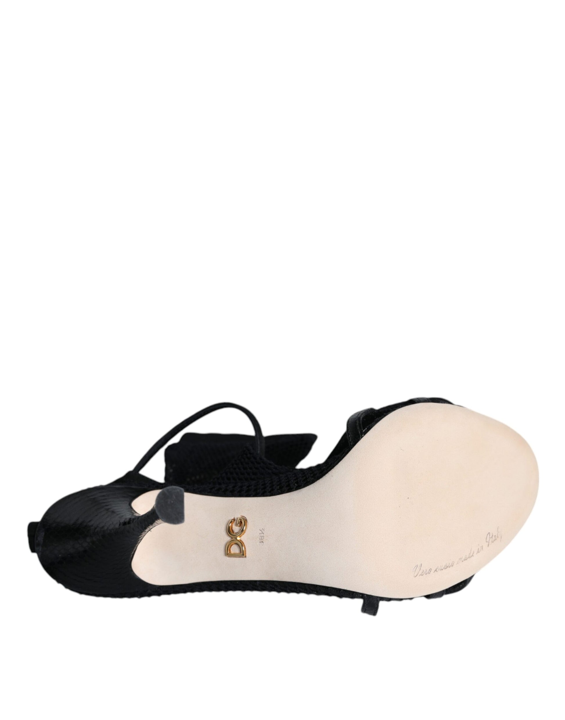 Dolce & Gabbana Black Mesh Stiletto Heels Sandals Shoes Curated Luxury Accessories by Orvyn