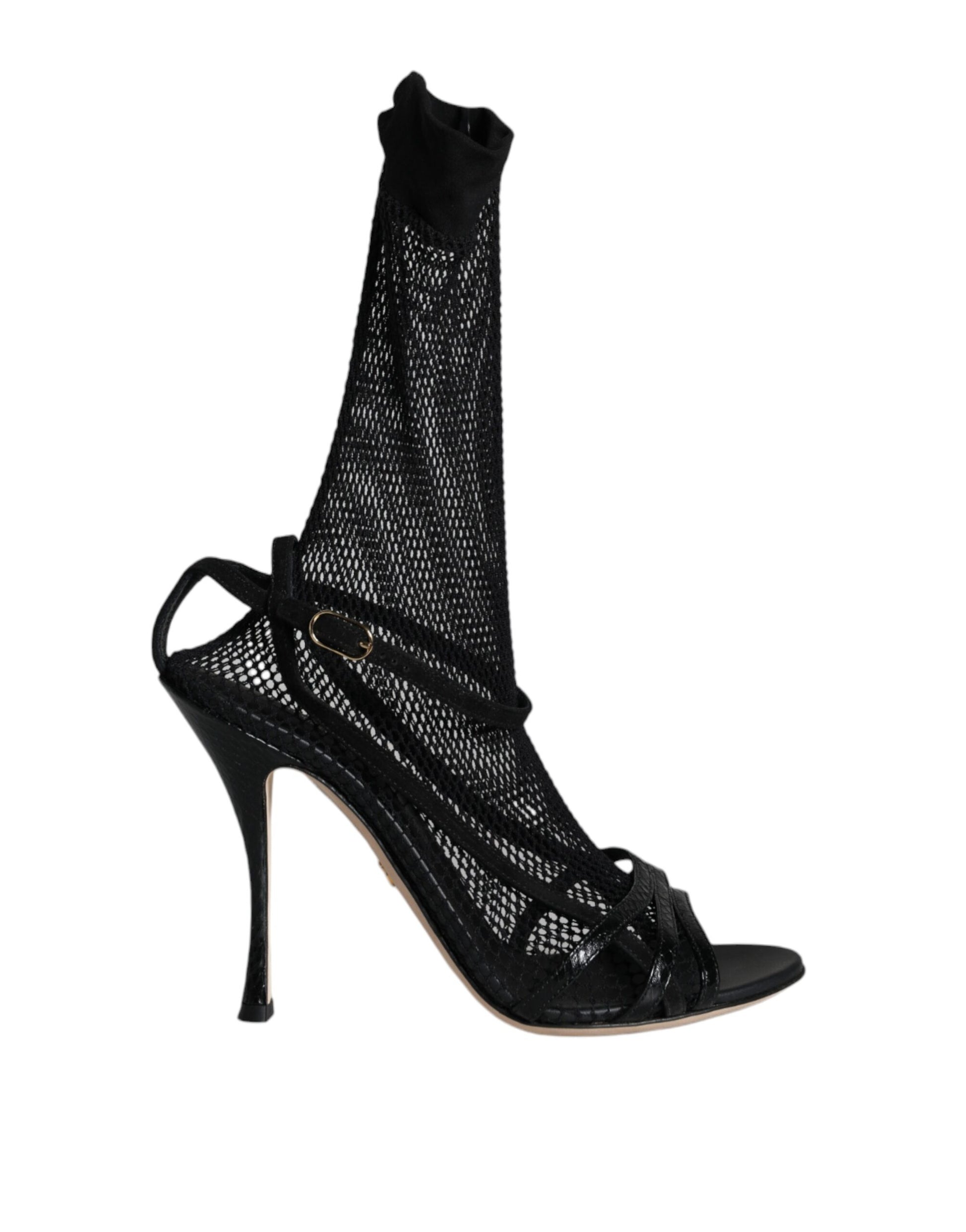 Dolce & Gabbana Black Mesh Stiletto Heels Sandals Shoes Curated Luxury Accessories by Orvyn