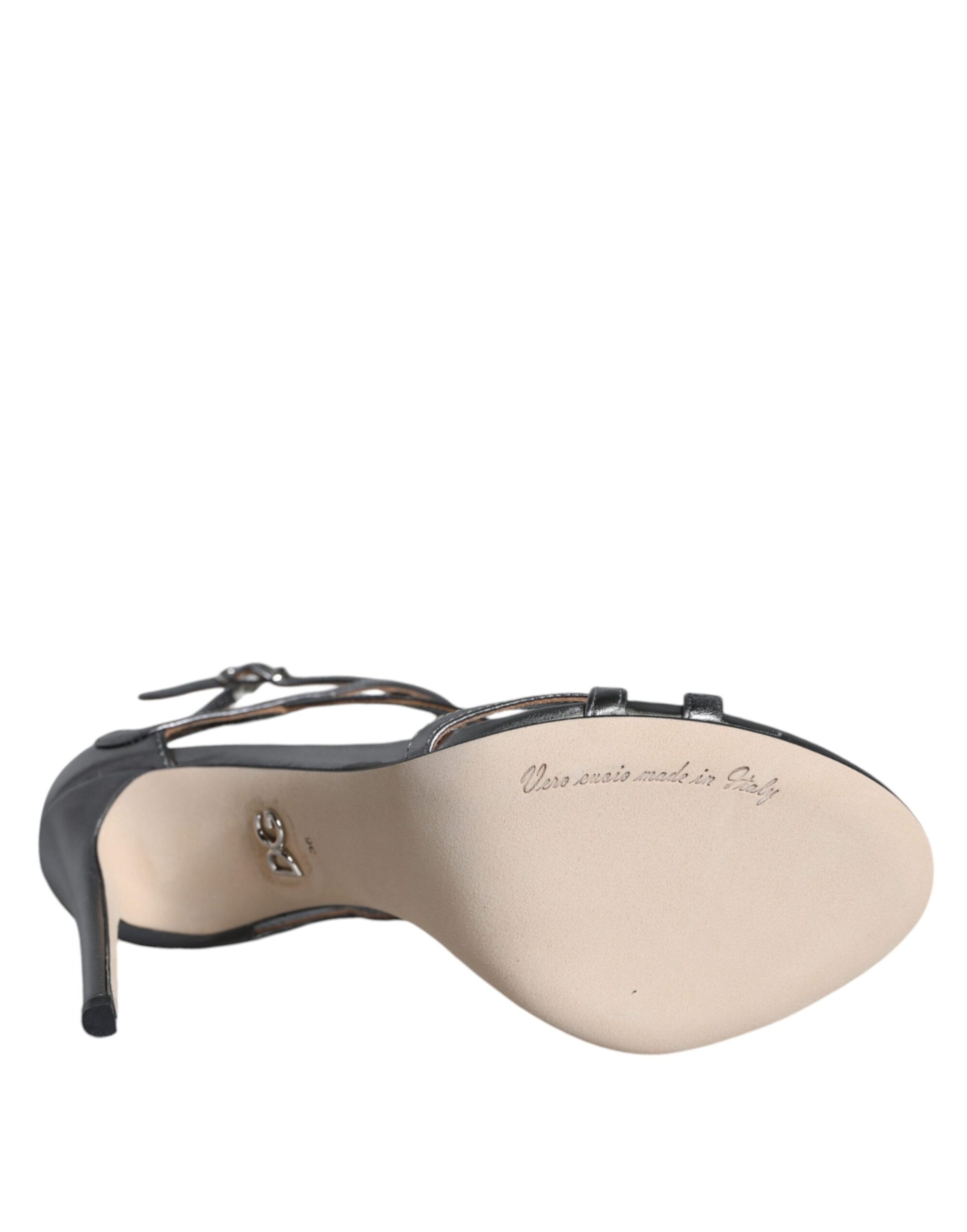 Dolce & Gabbana Silver Keira Leather Heels Sandals Shoes Curated Luxury Accessories by Orvyn