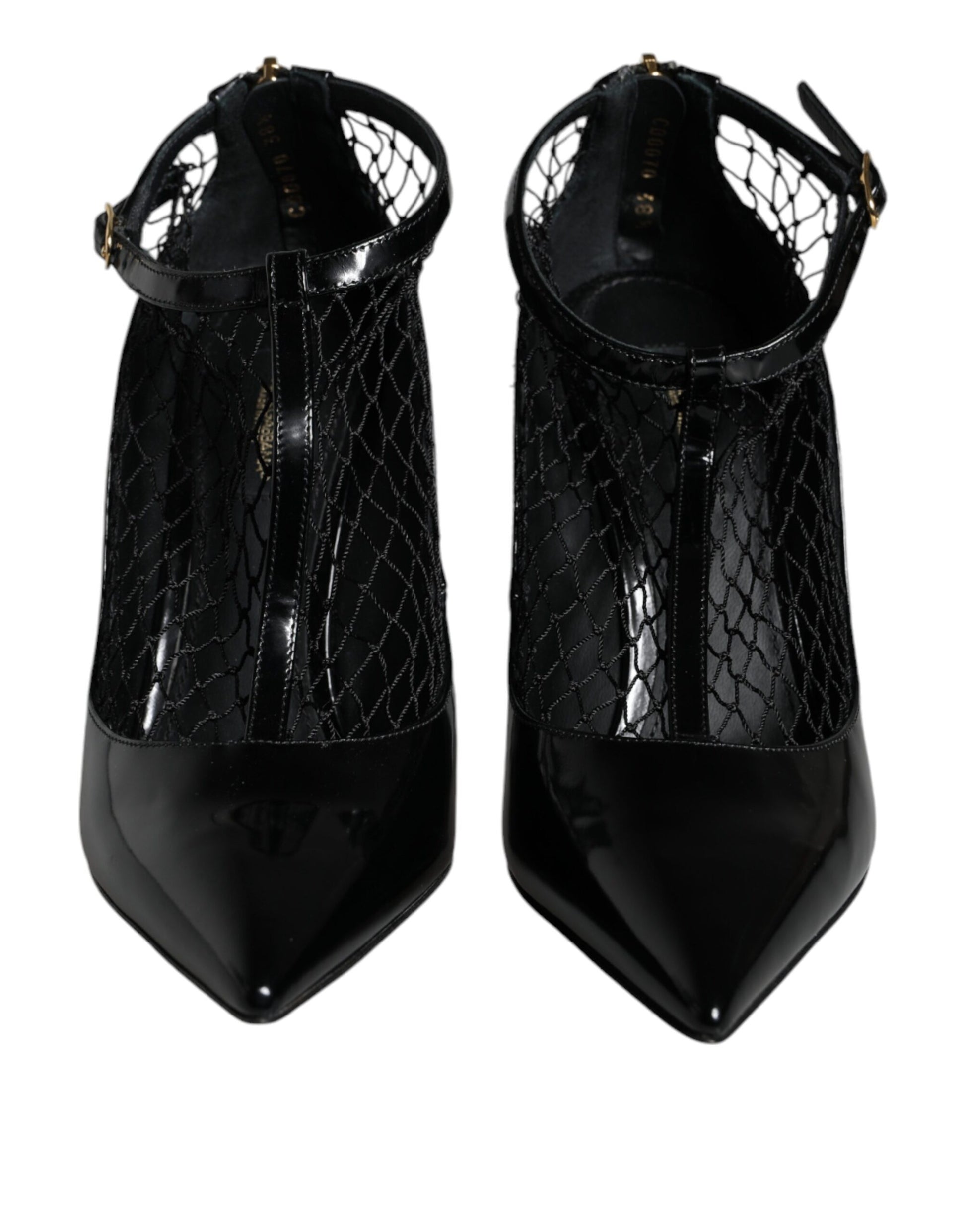 Dolce & Gabbana Black Mesh Patent Leather Heels Pumps Shoes Curated Luxury Accessories by Orvyn