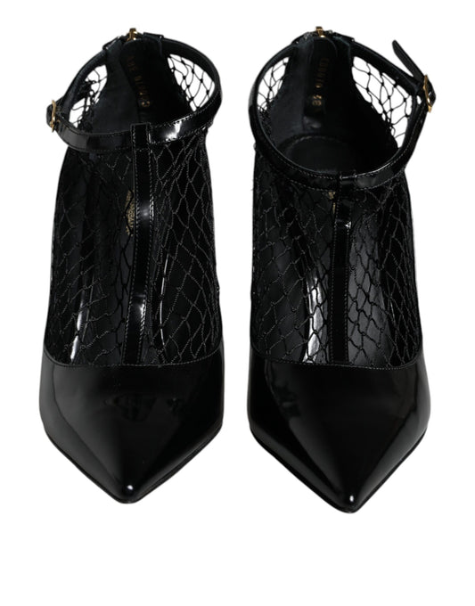 Dolce & Gabbana Black Mesh Patent Leather Heels Pumps Shoes Curated Luxury Accessories by Orvyn