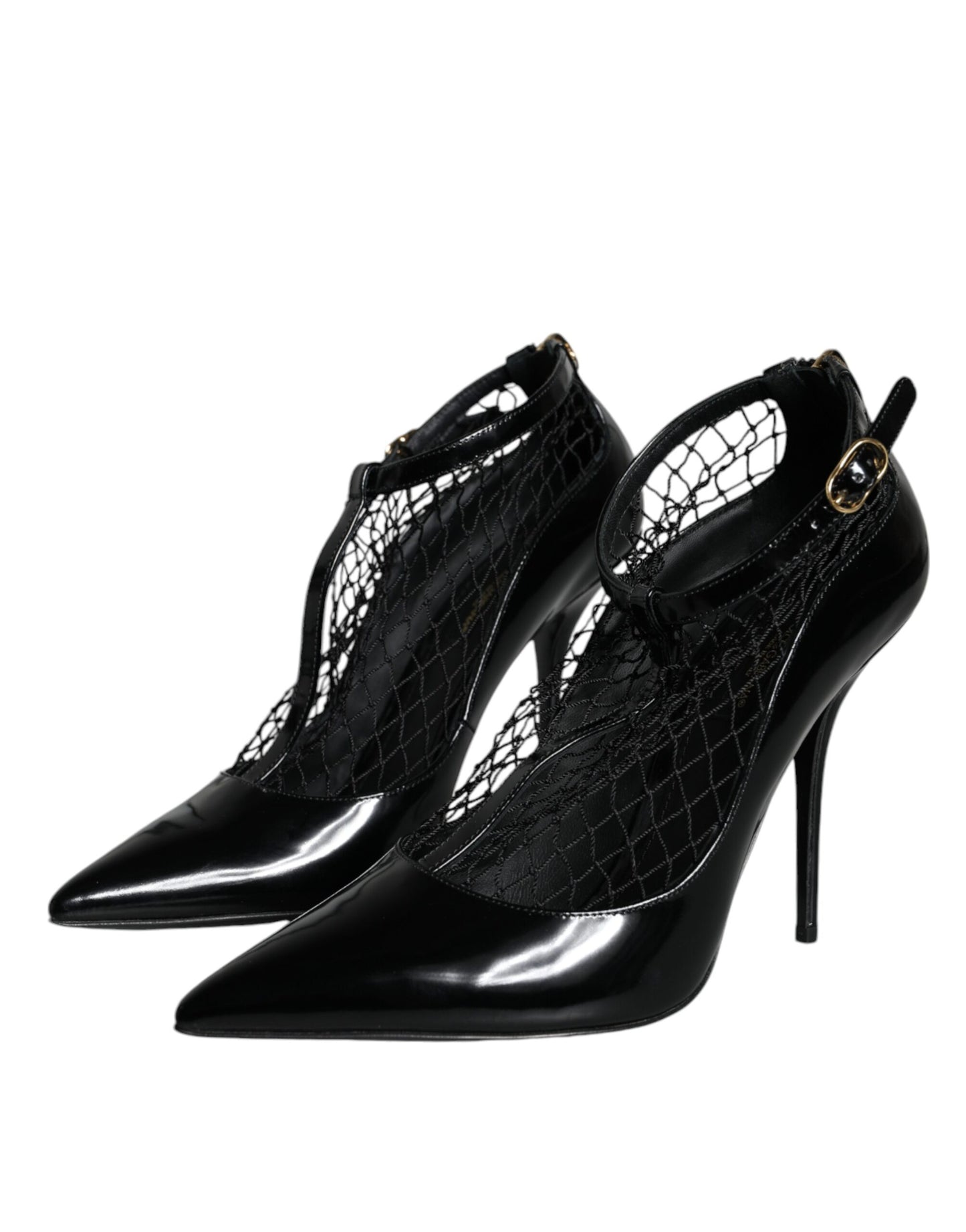 Dolce & Gabbana Black Mesh Patent Leather Heels Pumps Shoes Curated Luxury Accessories by Orvyn