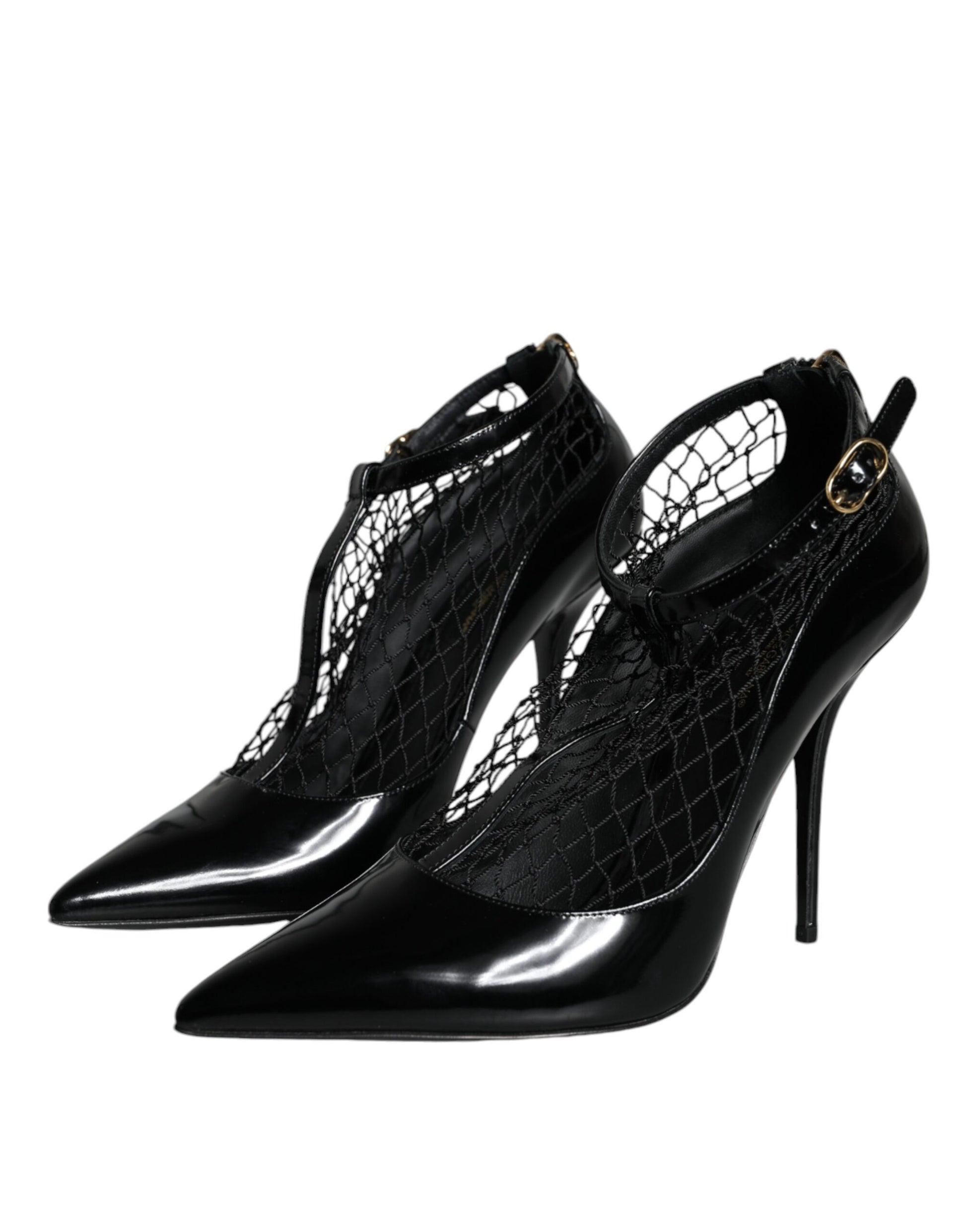 Dolce & Gabbana Black Mesh Patent Leather Heels Pumps Shoes Curated Luxury Accessories by Orvyn
