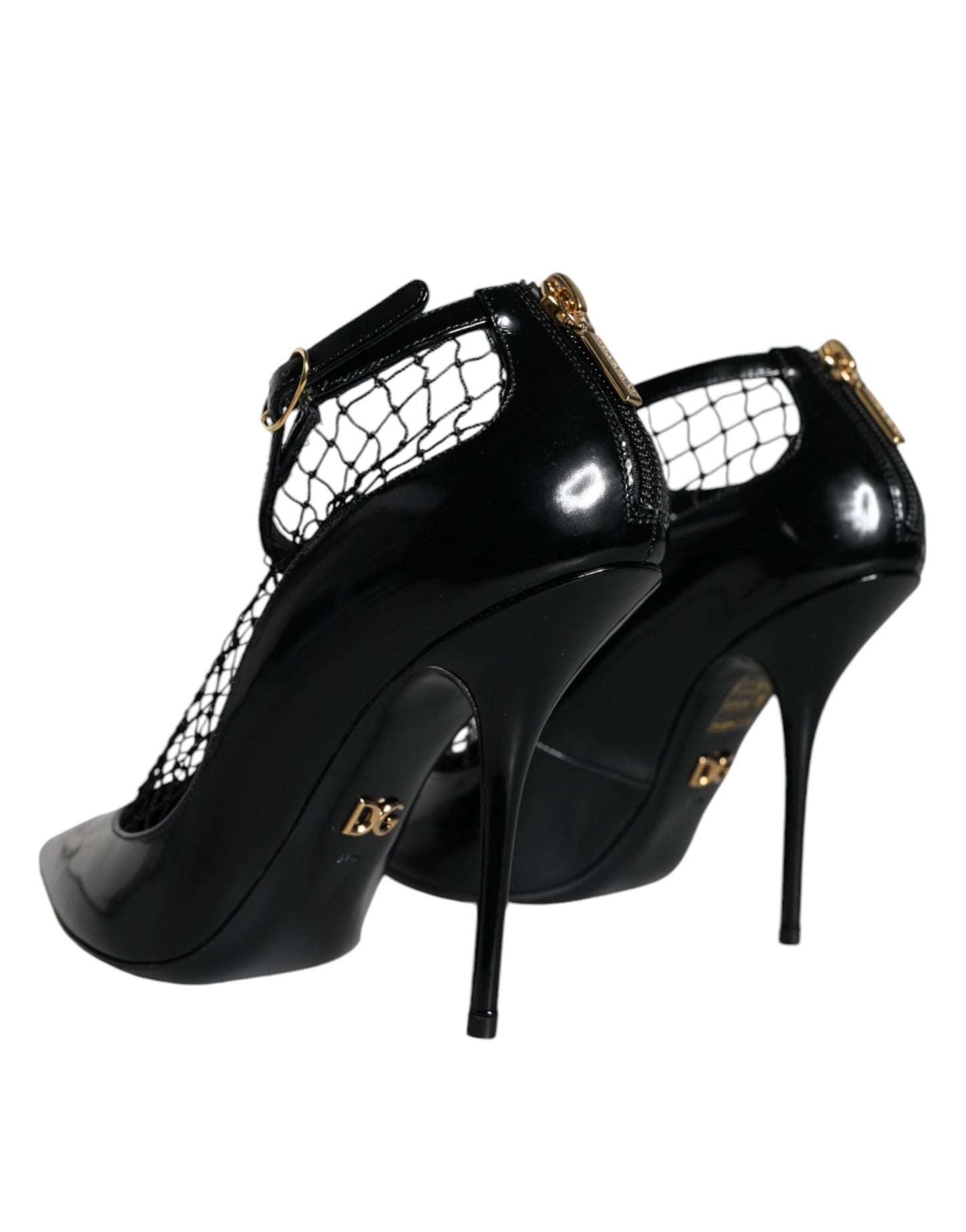 Dolce & Gabbana Black Mesh Patent Leather Heels Pumps Shoes Curated Luxury Accessories by Orvyn
