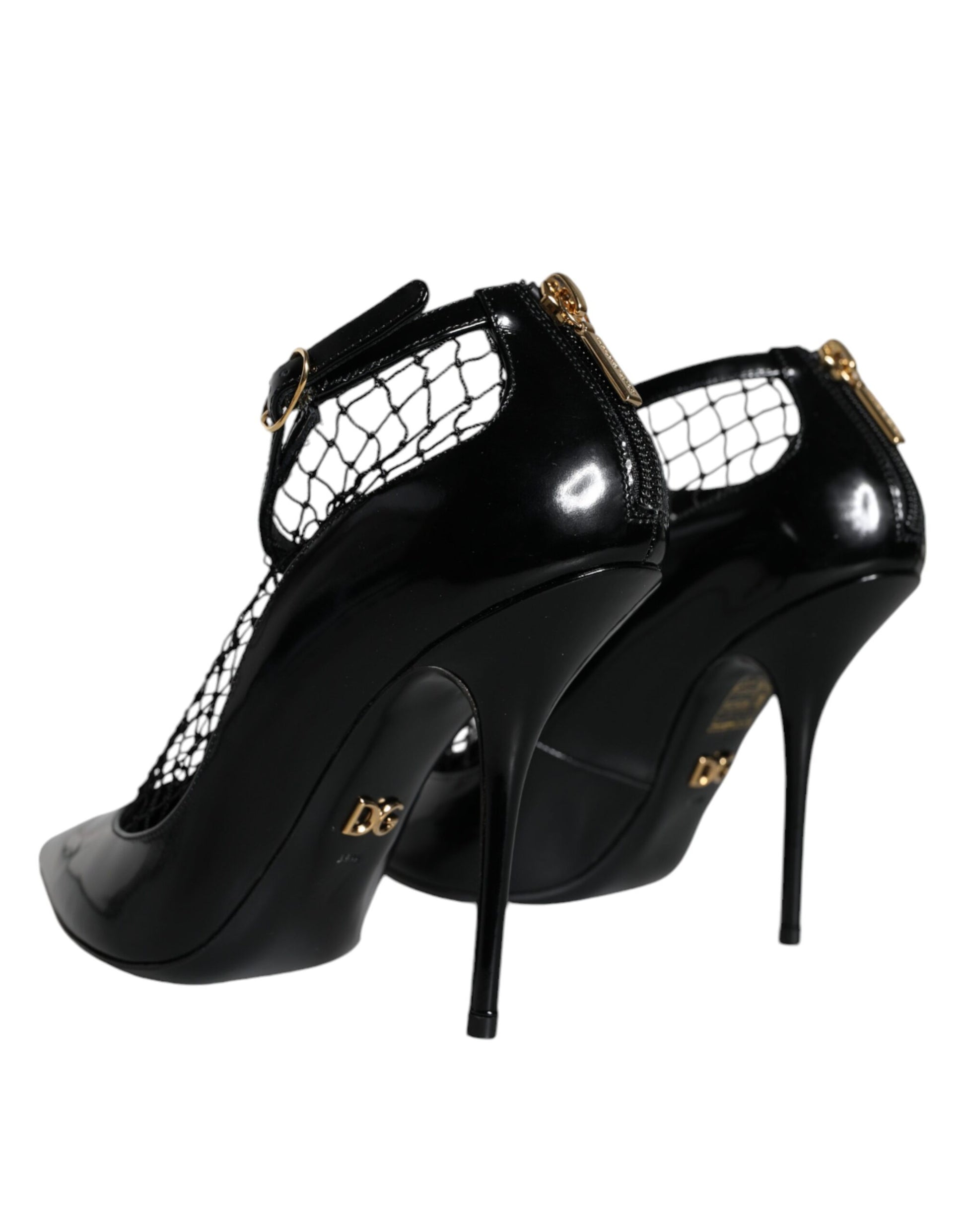 Dolce & Gabbana Black Mesh Patent Leather Heels Pumps Shoes Curated Luxury Accessories by Orvyn
