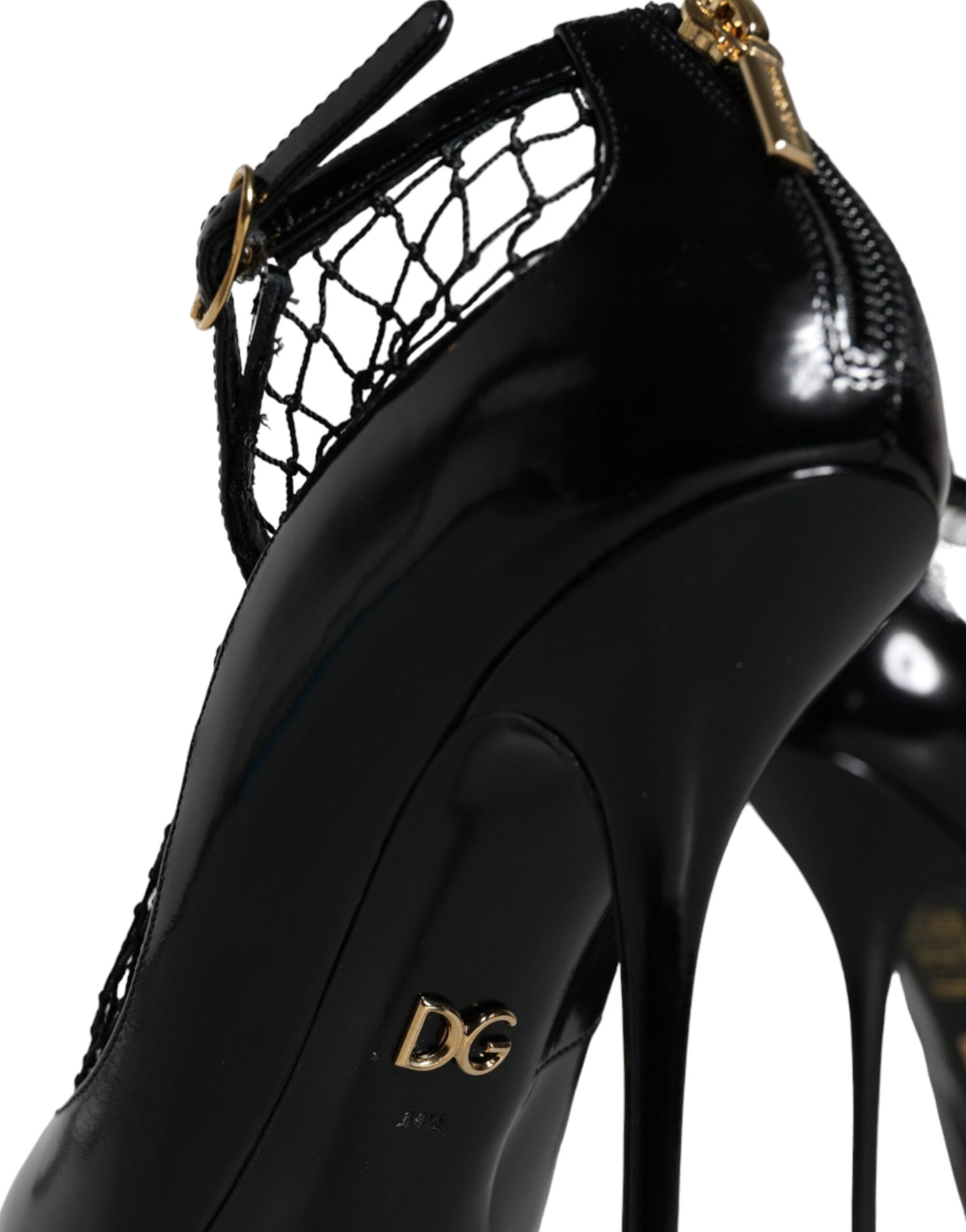 Dolce & Gabbana Black Mesh Patent Leather Heels Pumps Shoes Curated Luxury Accessories by Orvyn