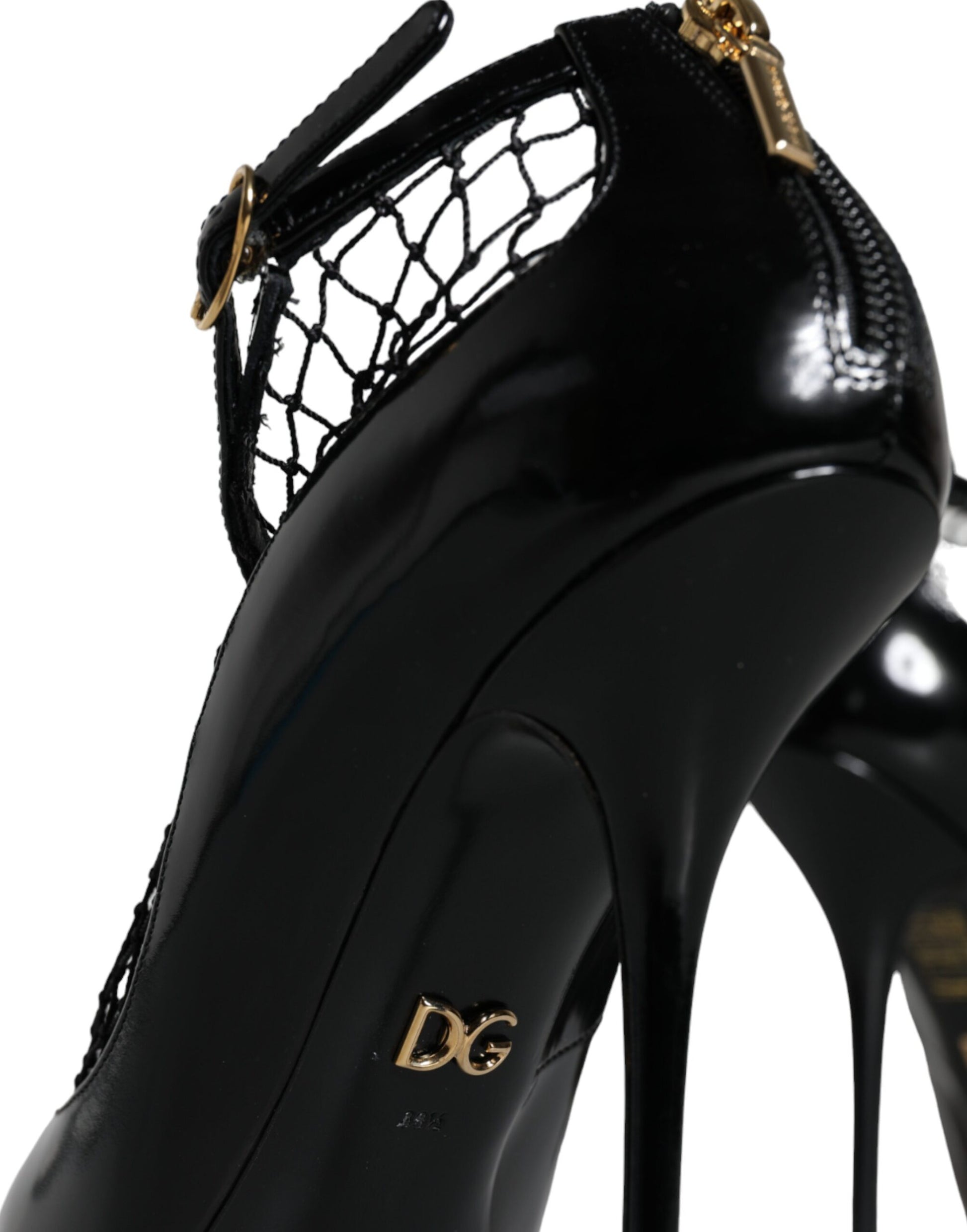 Dolce & Gabbana Black Mesh Patent Leather Heels Pumps Shoes Curated Luxury Accessories by Orvyn