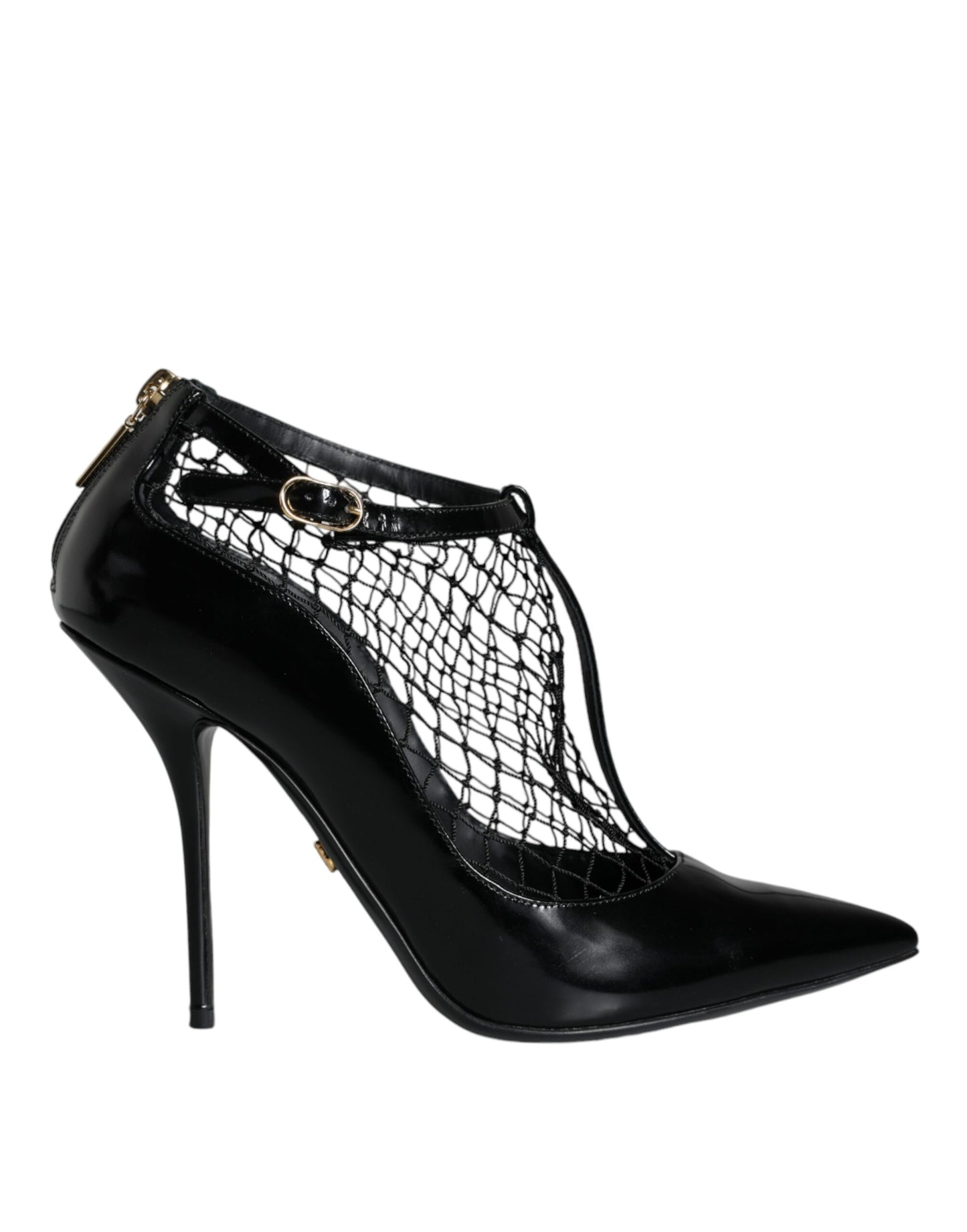 Dolce & Gabbana Black Mesh Patent Leather Heels Pumps Shoes Curated Luxury Accessories by Orvyn