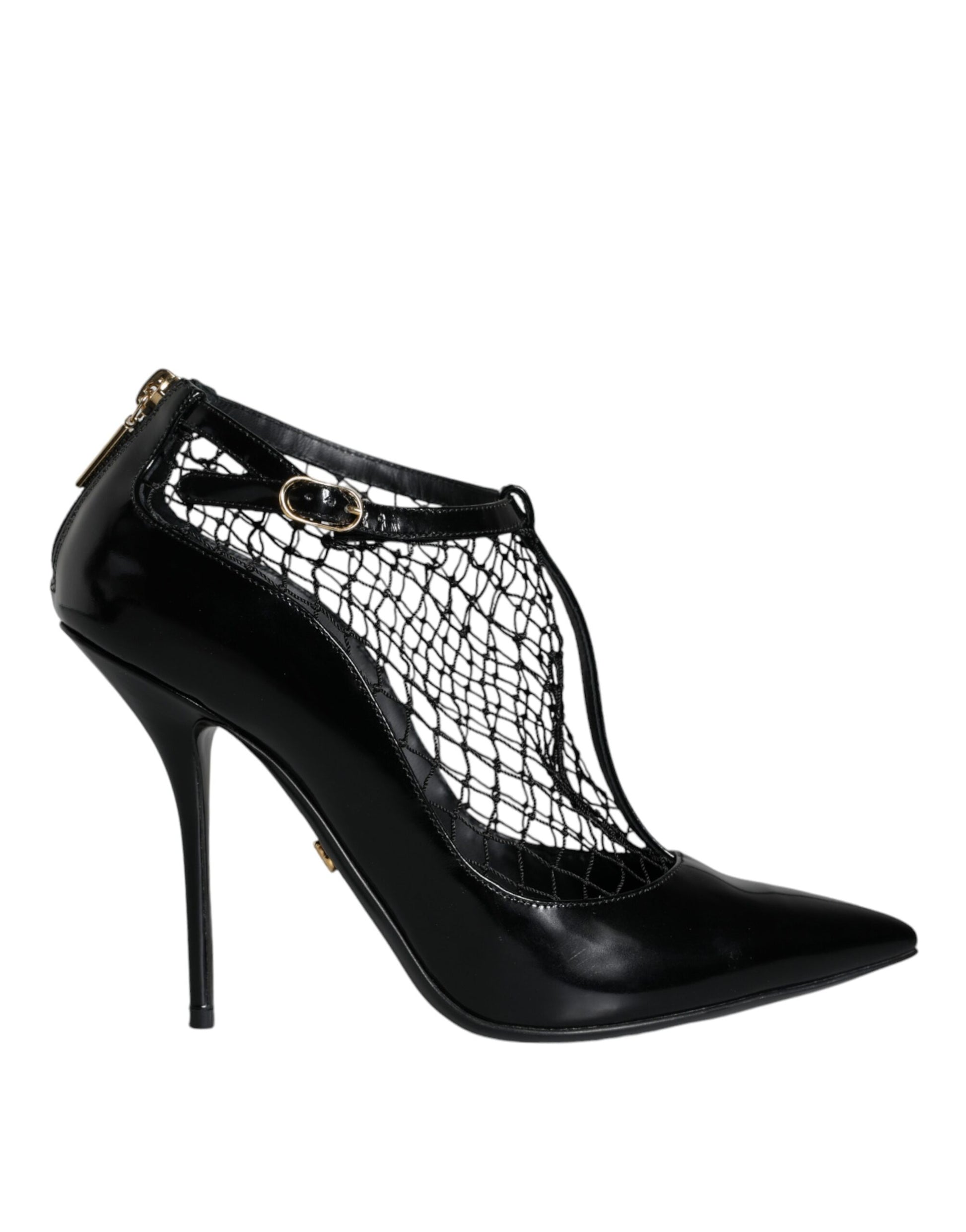 Dolce & Gabbana Black Mesh Patent Leather Heels Pumps Shoes Curated Luxury Accessories by Orvyn