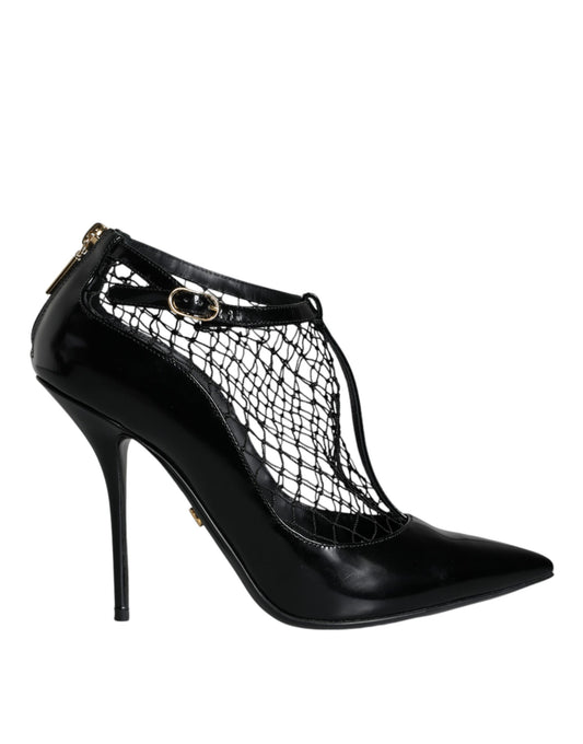 Dolce & Gabbana Black Mesh Patent Leather Heels Pumps Shoes Curated Luxury Accessories by Orvyn