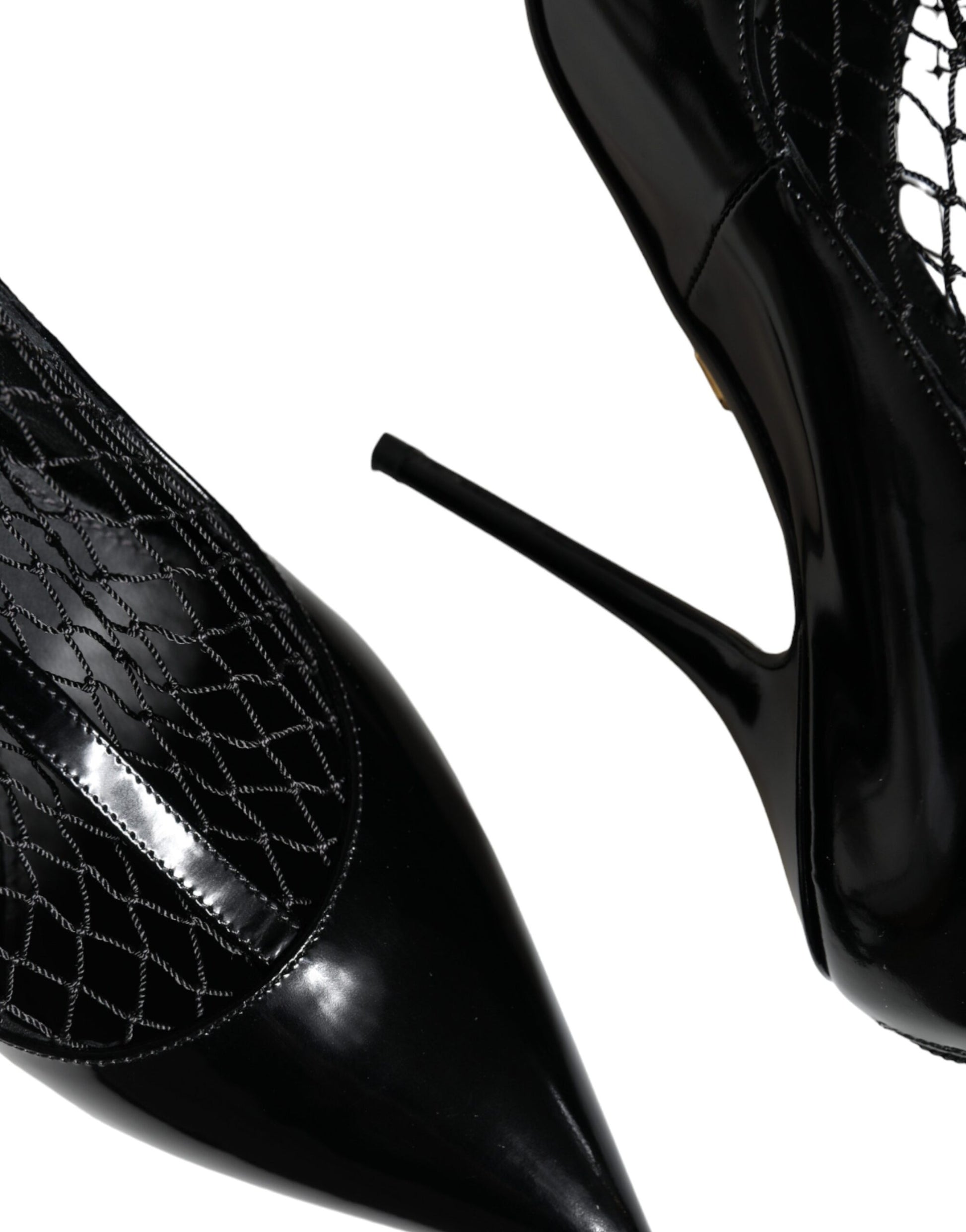 Dolce & Gabbana Black Mesh Patent Leather Heels Pumps Shoes Curated Luxury Accessories by Orvyn